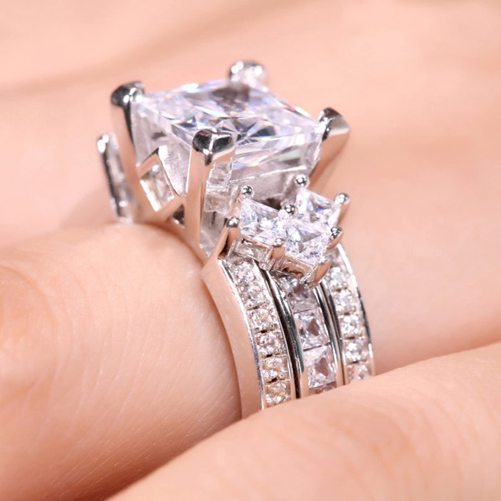 Jeulia 4.1 Carat Princess Cut Bridal Ring Set for Women - Sterling Silver Engagement & Wedding Band Set with Interchangeable Rings, Jewelry Box - Perfect for Proposals, Anniversaries & Special Occasions