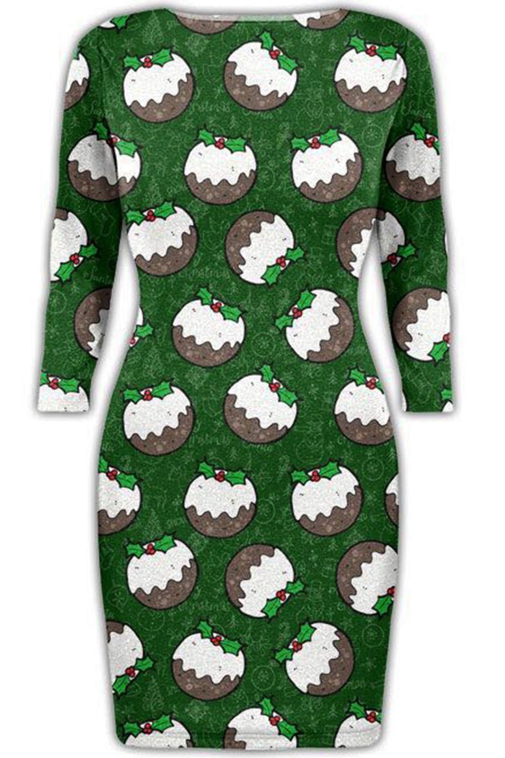Women's Christmas Bodycon Mini Dress with Penguin, Snowman & Star Santa Print - Holiday Party, Xmas Dinner, Festive Outfit for Women
