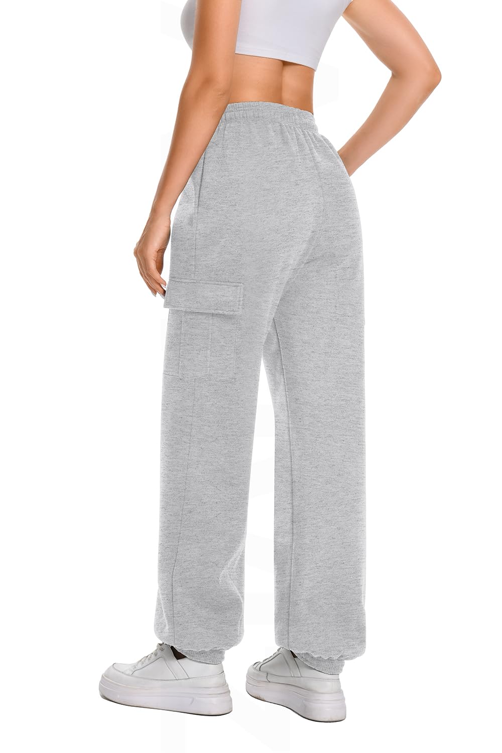 Women's Fleece Cargo Joggers - High Waisted Baggy Sweatpants with Drawstring & 4 Pockets, 31