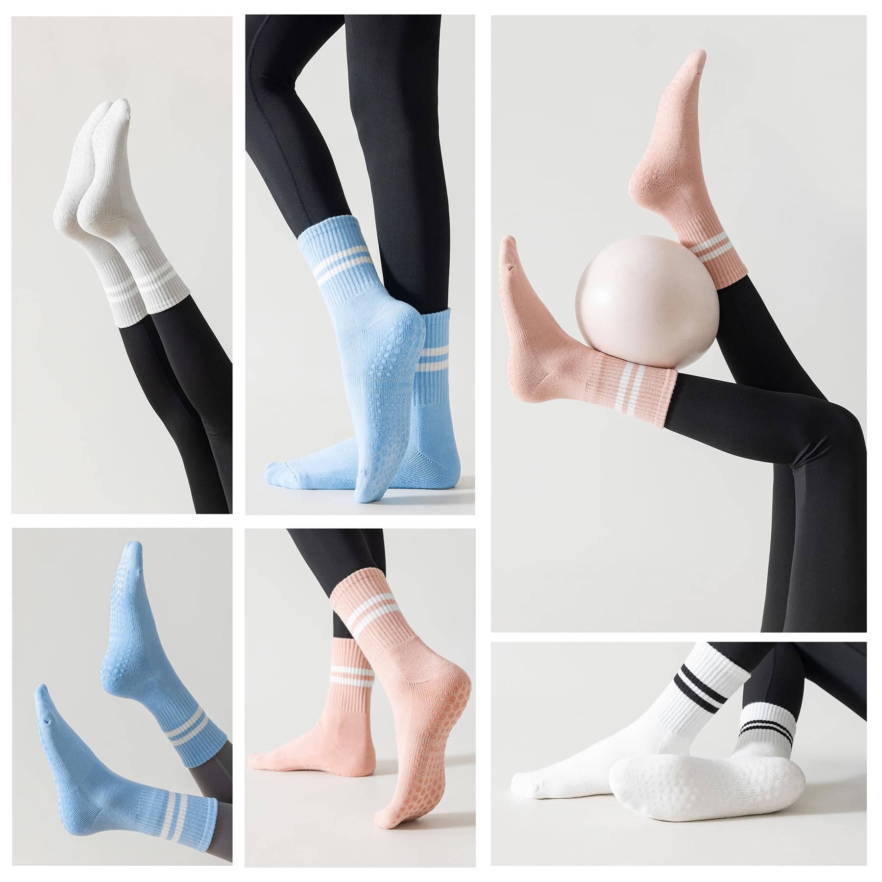 Flydo 3 Pack Non-Slip Grip Socks for Women - Anti-Slip Yoga Socks with Grips for Pilates, Barre, Ballet & Dance Workout - Perfect for Studio Classes, Home Workouts and Gym Sessions