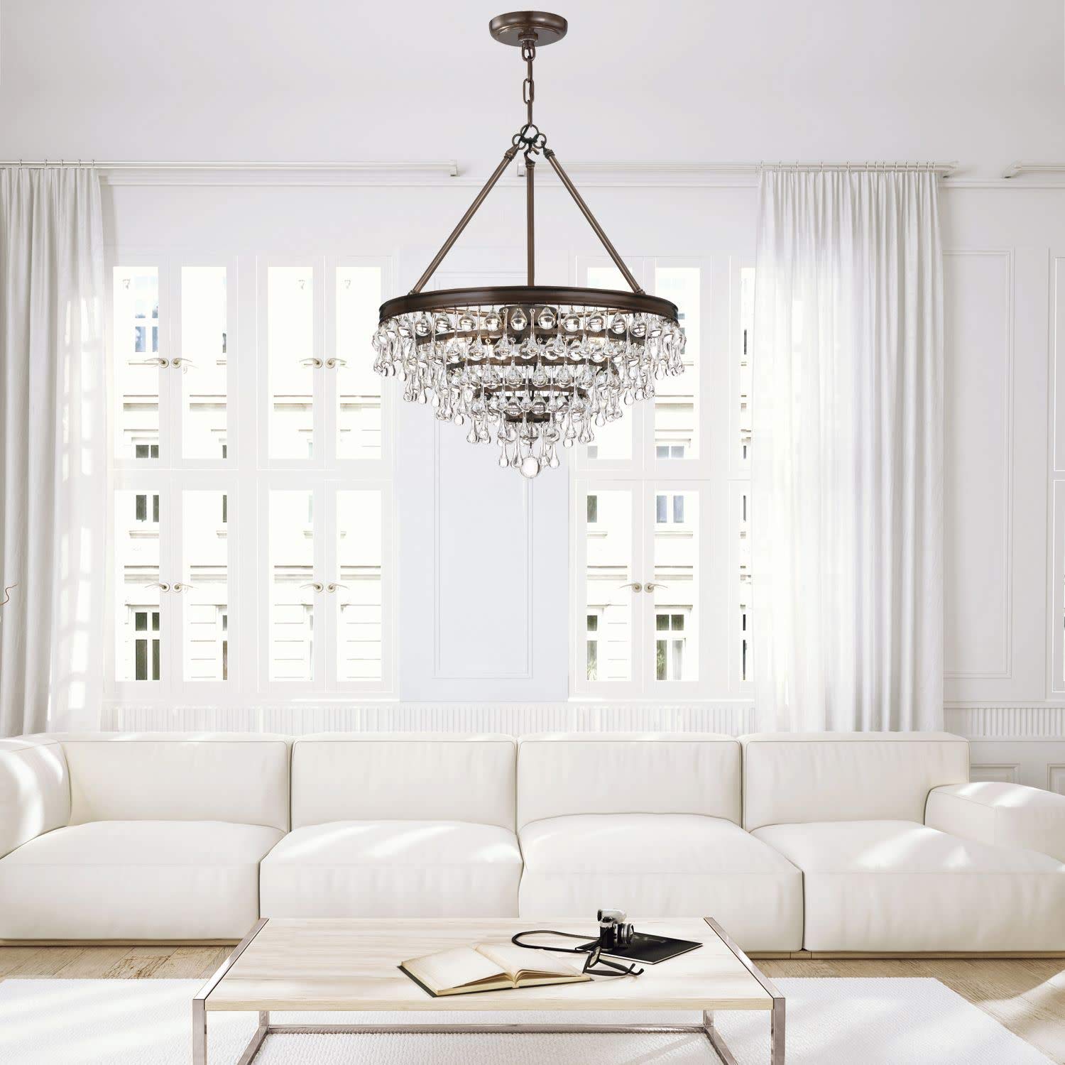 Crystorama Calypso 6-Light Crystal Chandelier with Teardrop Accents in Vibrant Gold - Elegant Dining Room Lighting for Home Decor