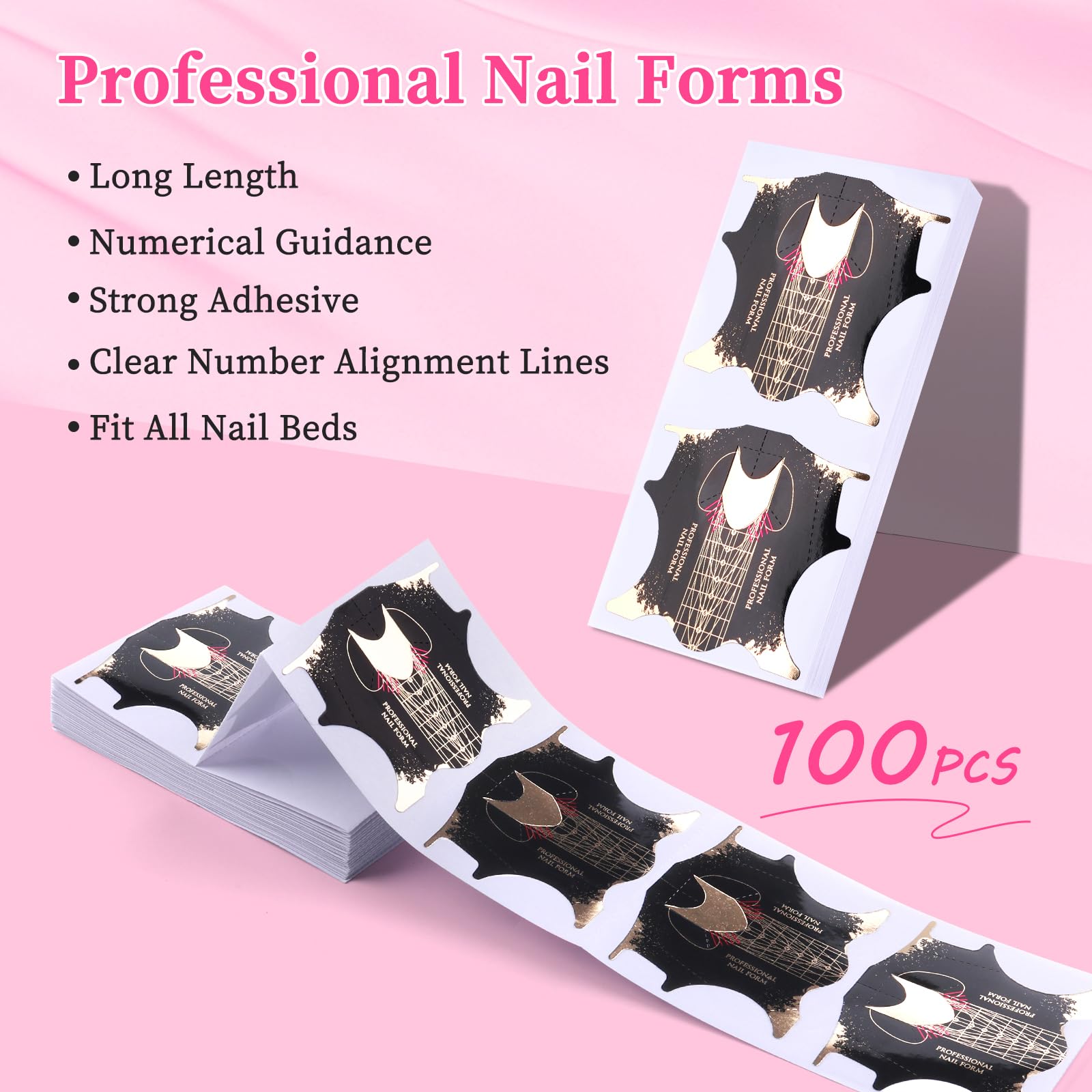 Reusable Self-Adhesive Nail Forms 100pcs - Sticky Nail Extension Templates for Poly Gel, Builder Gel & Acrylic Nails - Black Nail Art Stencils for Professional Salon & DIY Manicures at Home