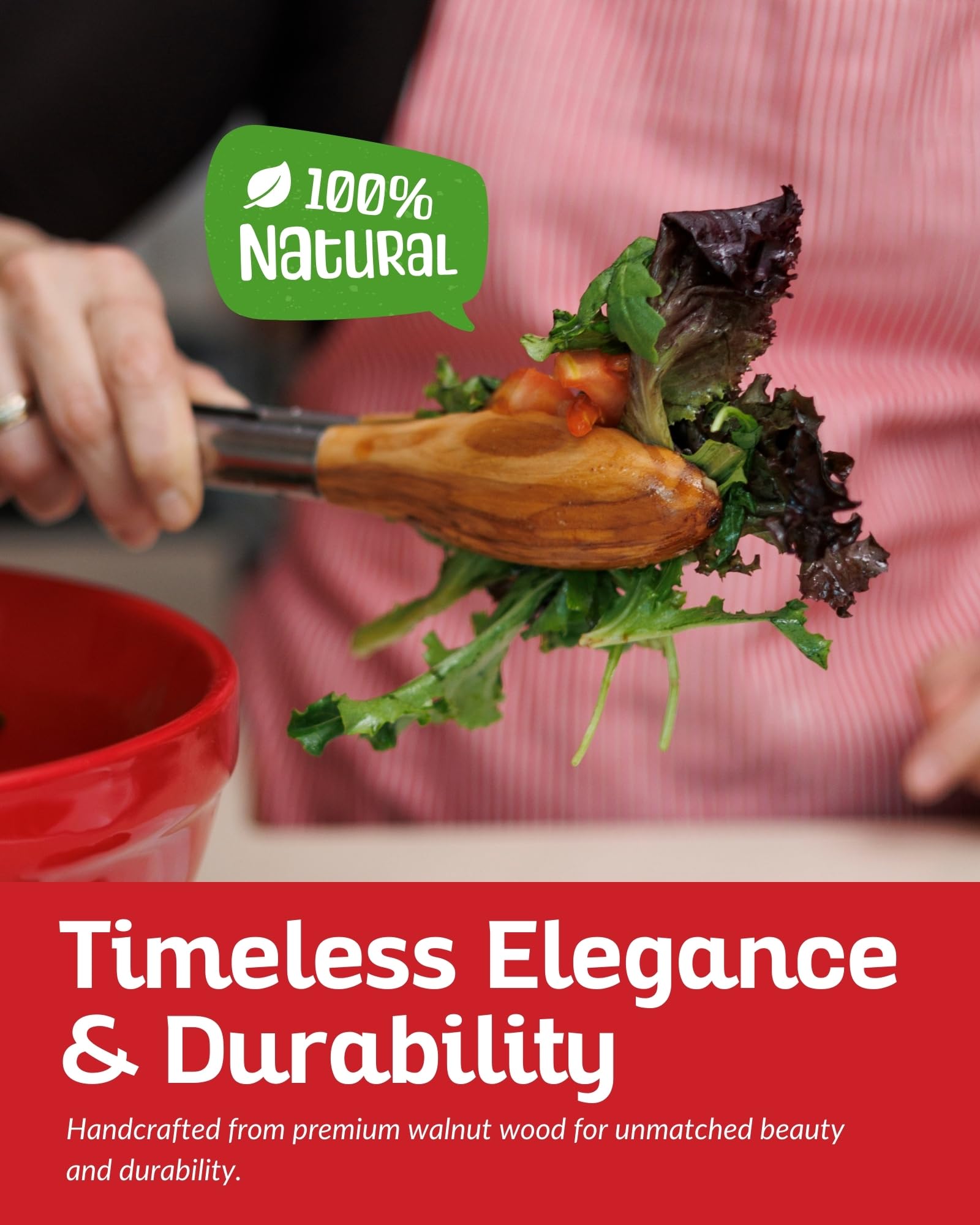 Premium 12-inch Wooden Kitchen Tongs with Non-Slip Walnut Tips - Heat Resistant Cooking Tongs for Grilling, BBQ, Salad Serving & Food Tossing - Ideal for Restaurants, Home Chefs & Outdoor Picnics