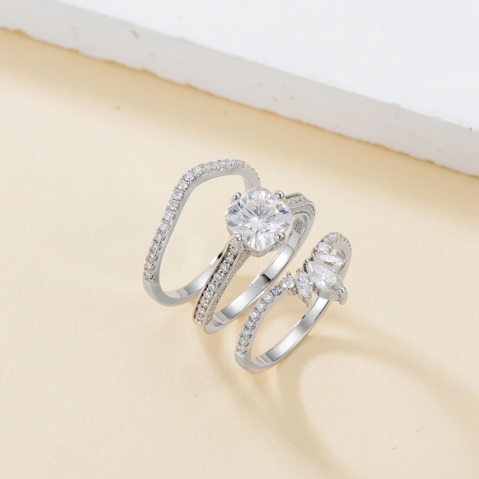 3PC Sterling Silver Bridal Ring Set for Women - 2 Carat Cushion Cut Engagement Ring with Wedding Bands | Perfect for Proposals, Anniversaries & Bridal Jewelry Gifts