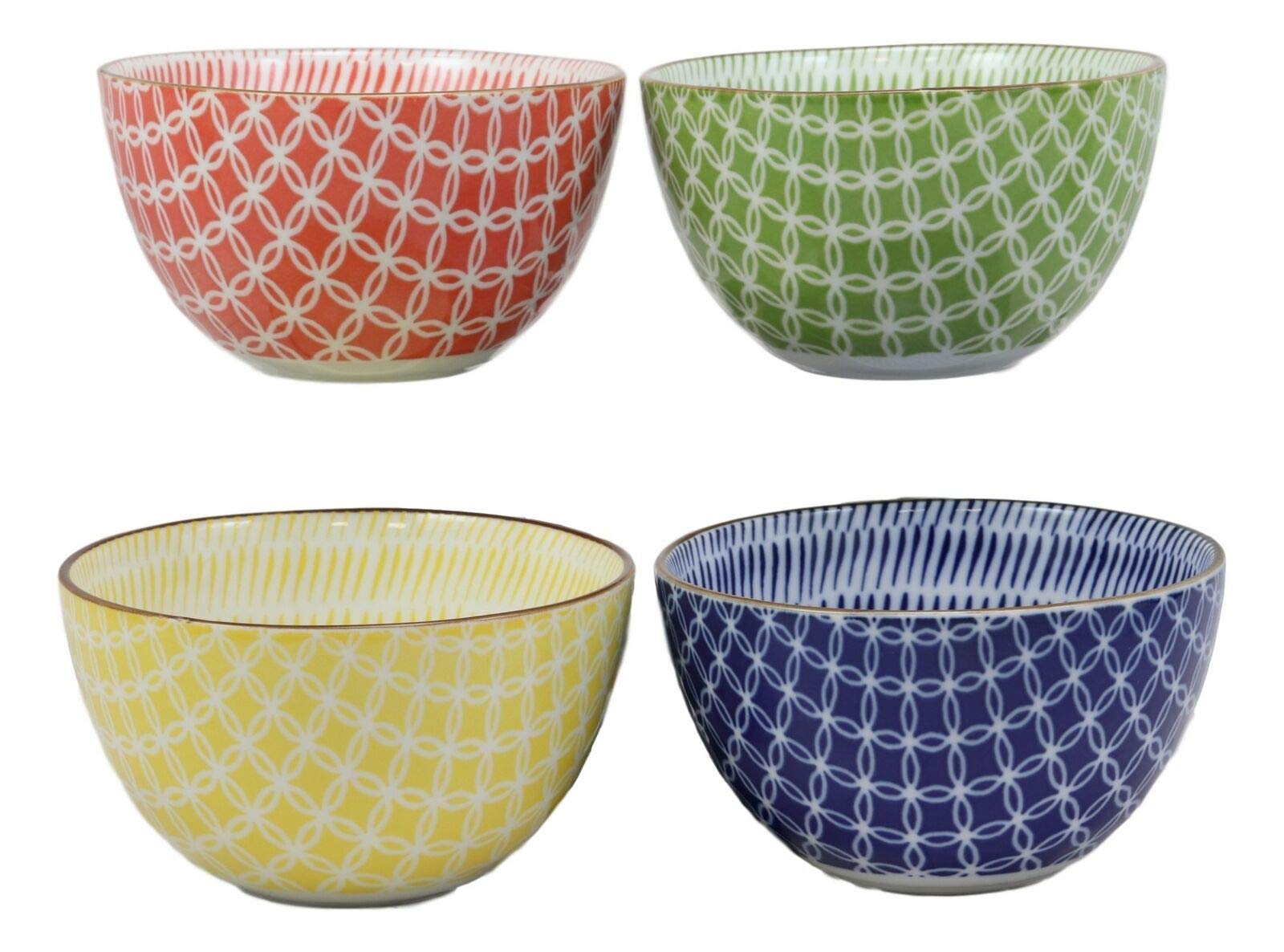 Premium Japanese Porcelain Bowls Set of 4 - Colorful Assorted Rice, Salad & Miso Soup Bowls - Handcrafted in Japan - Perfect for Asian Cuisine, Home Dining & Gift Giving