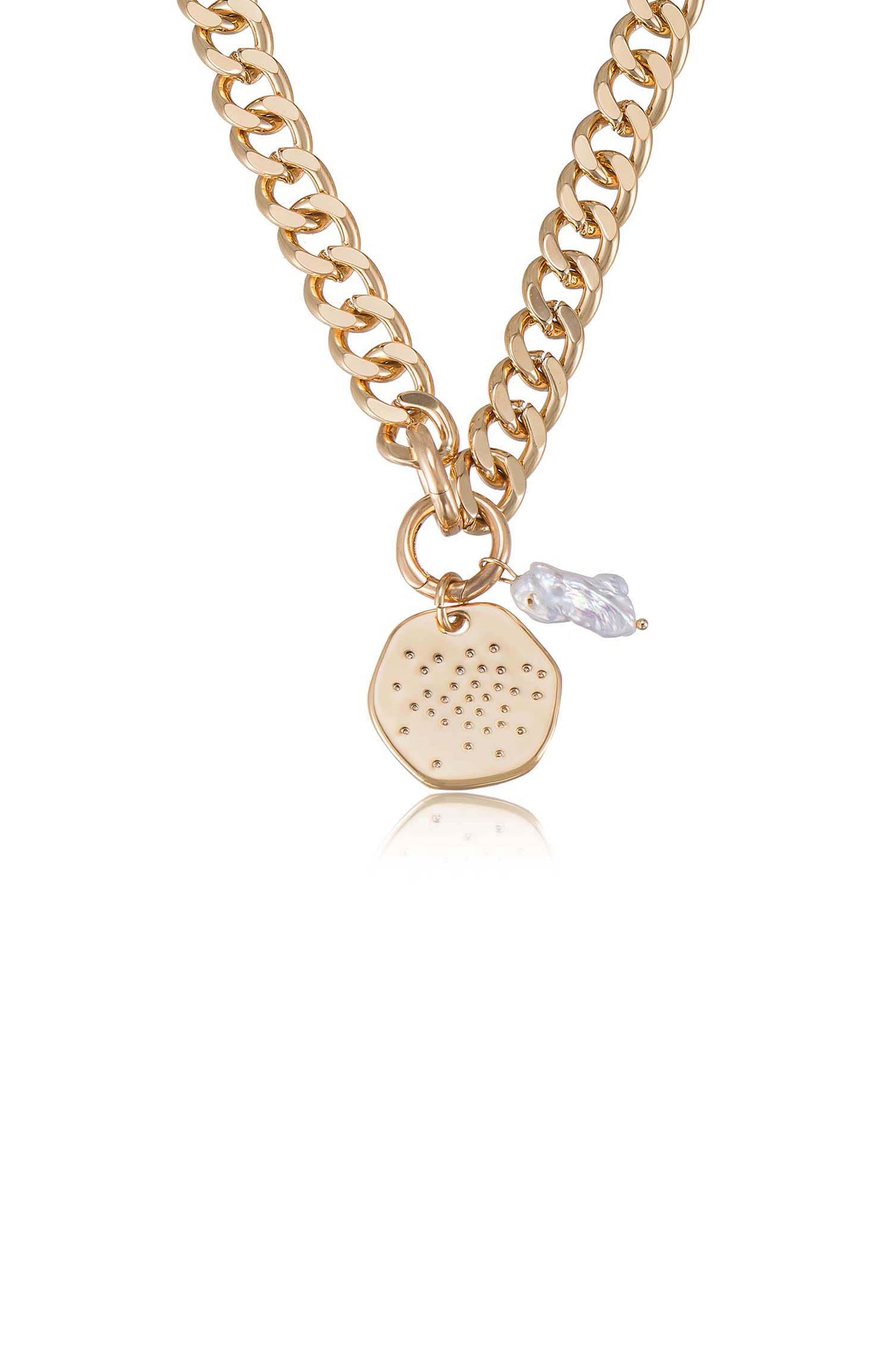 Lola Pearl & Medallion Chain Link Choker Necklace - Elegant Layered Jewelry for Women, Perfect for Parties, Weddings & Date Nights