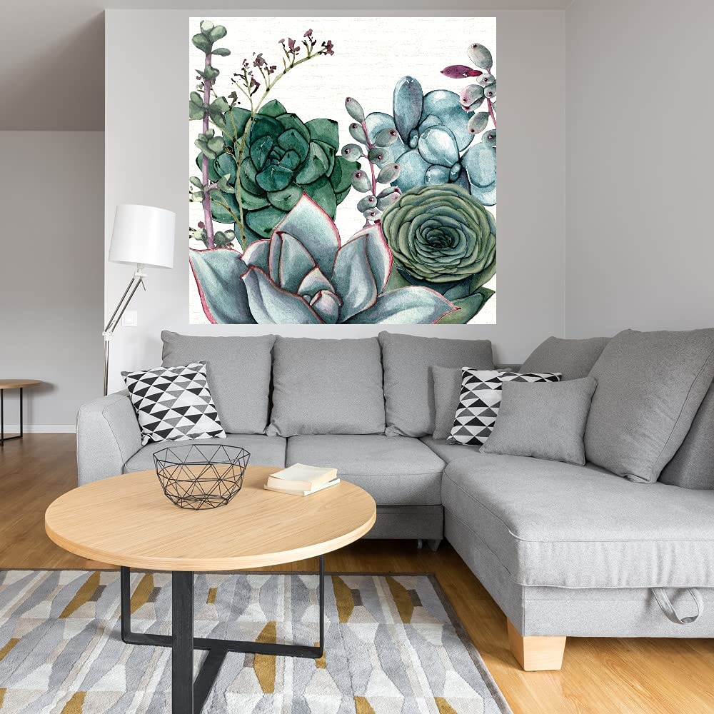 Succulent Garden Canvas Wall Art - 22x22 Inch Hand-Painted Fine Art by Susan Jill - Ready to Hang Home Decor for Living Room, Bedroom, Office - Perfect for Modern, Boho & Farmhouse Interior Design