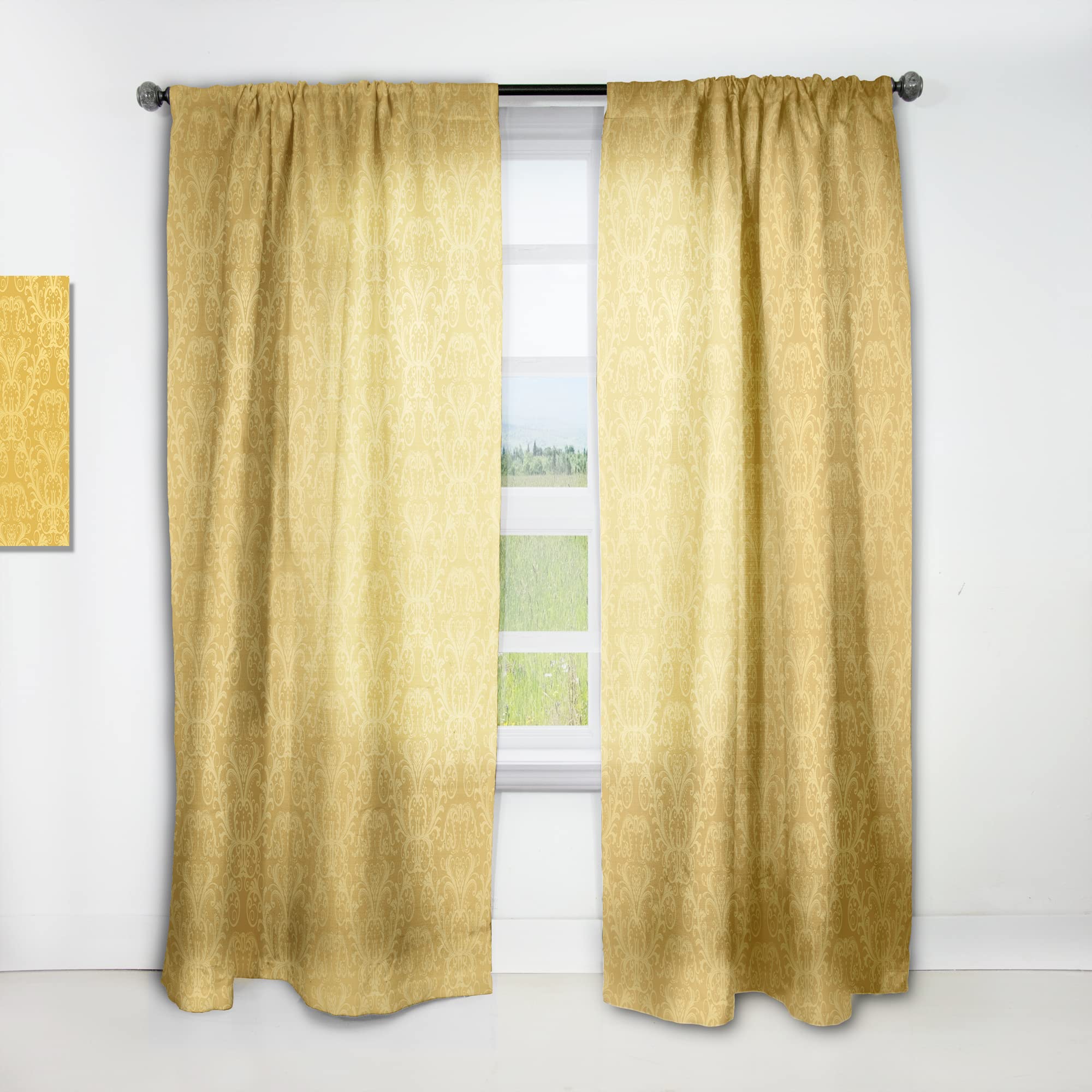 DesignQ Luxury Golden Floral Blackout Curtains - Thermal Insulated Single Panel (52x95 inches) for Bedroom & Living Room - Elegant Home Decor & Light Blocking Window Treatments