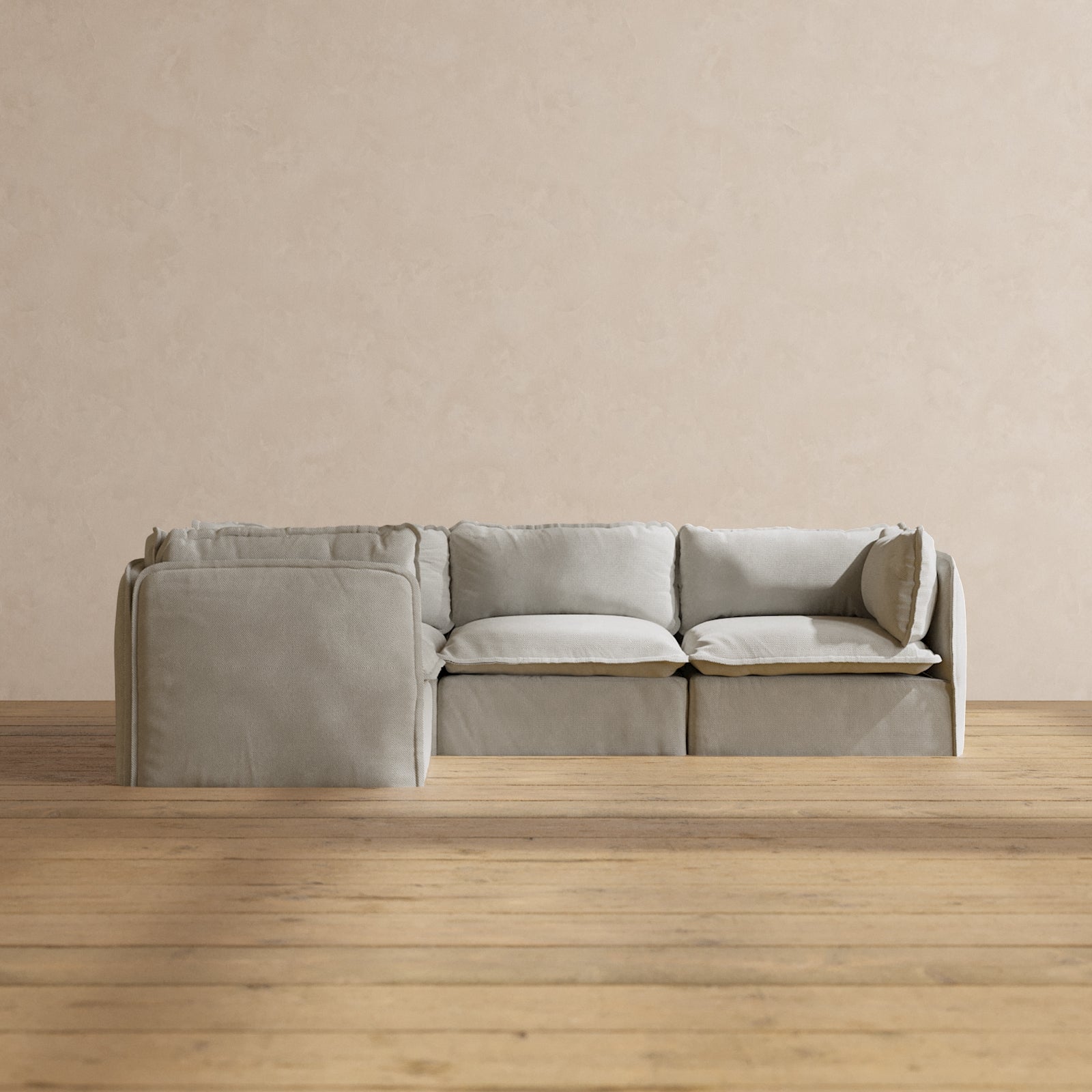 Modular Performance 4-Seater Corner Sectional Sofa in Cloud Color | Relaxed Blend Fabric | Perfect for Living Room, Family Room & Home Theater Comfort