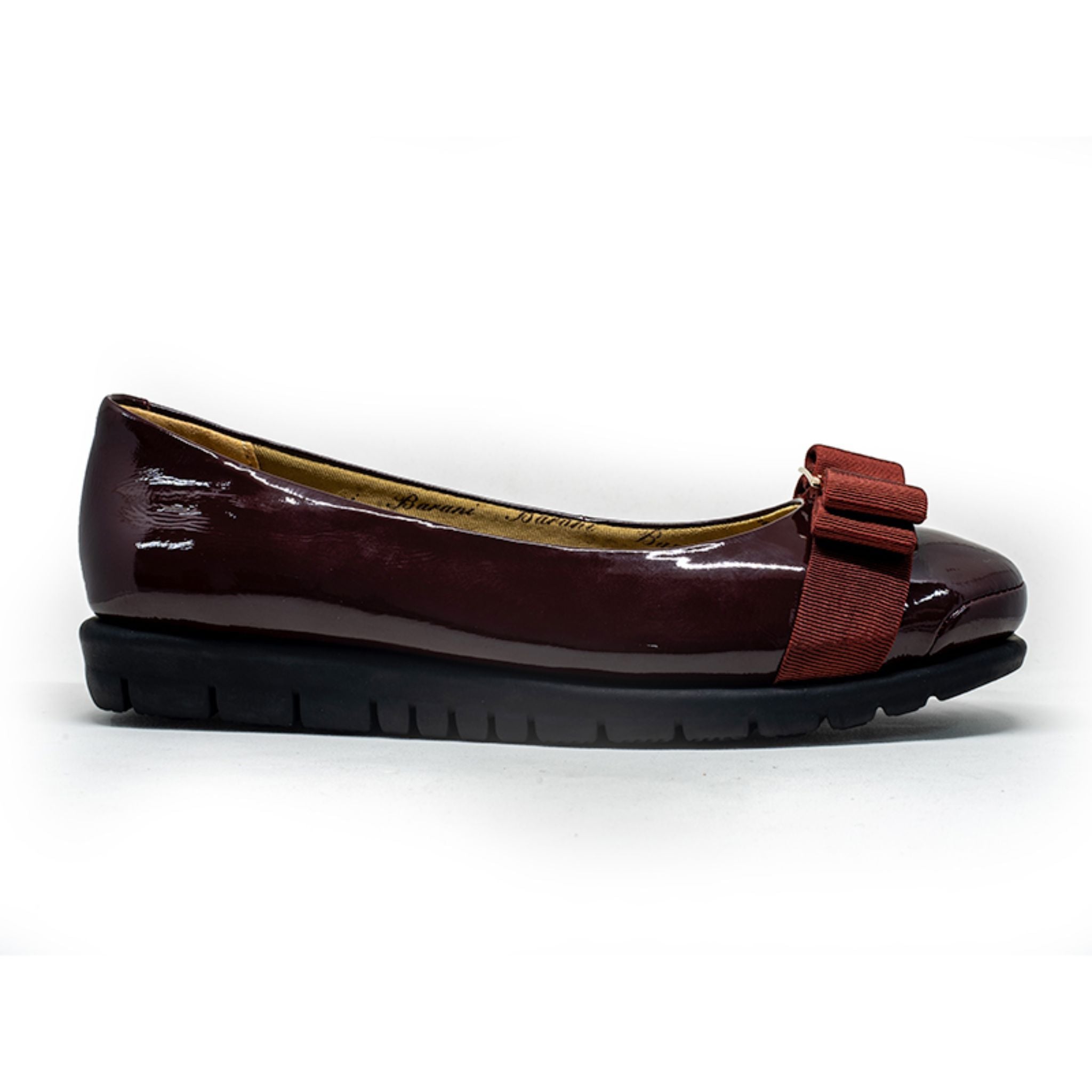 Barani Leather Pumps & Ballet Flats with Fixed Buckle - Women's Comfortable Dress Shoes 8841-199 in Maroon Patent Leather - Perfect for Office, Wedding & Formal Occasions