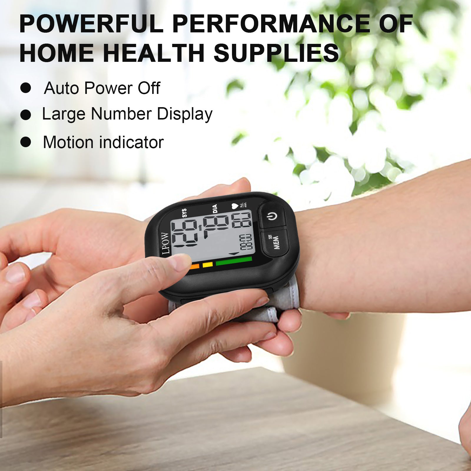LPOW Wrist Blood Pressure Monitor - Digital BP Machine with Large LCD Display, 99 Memory Storage, Portable Carrying Case - Accurate Home Use for Adults & Seniors - Perfect for Travel, Gym & Daily Health Tracking
