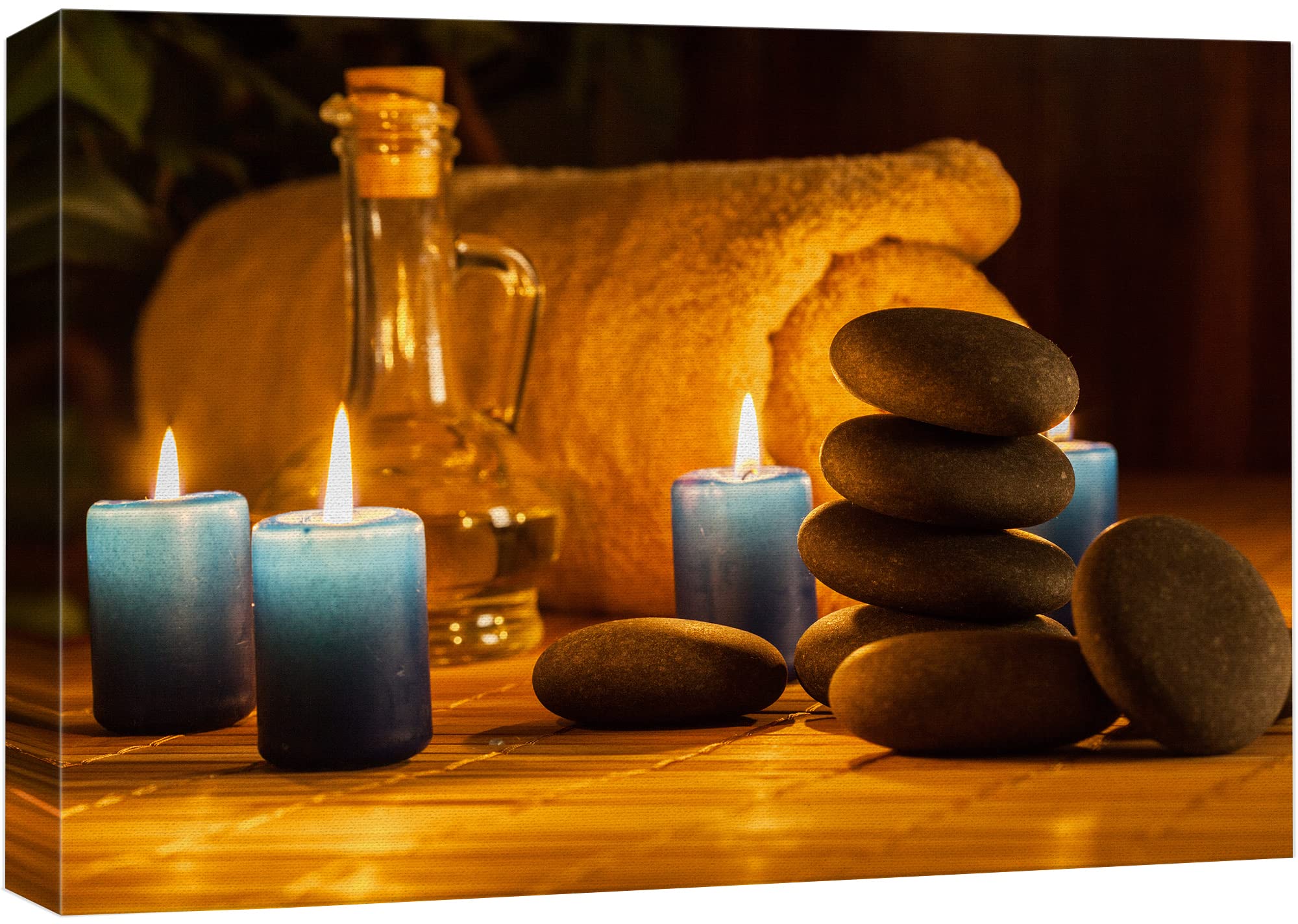 Wall26 Canvas Print - Zen Spa Nighttime Landscape Wall Art with Stone Pebble & Candle for Yoga Meditation | Nature Photography in Rustic Scenic Colors | Perfect for Living Room, Bedroom & Office Decor (32x48 Inches)