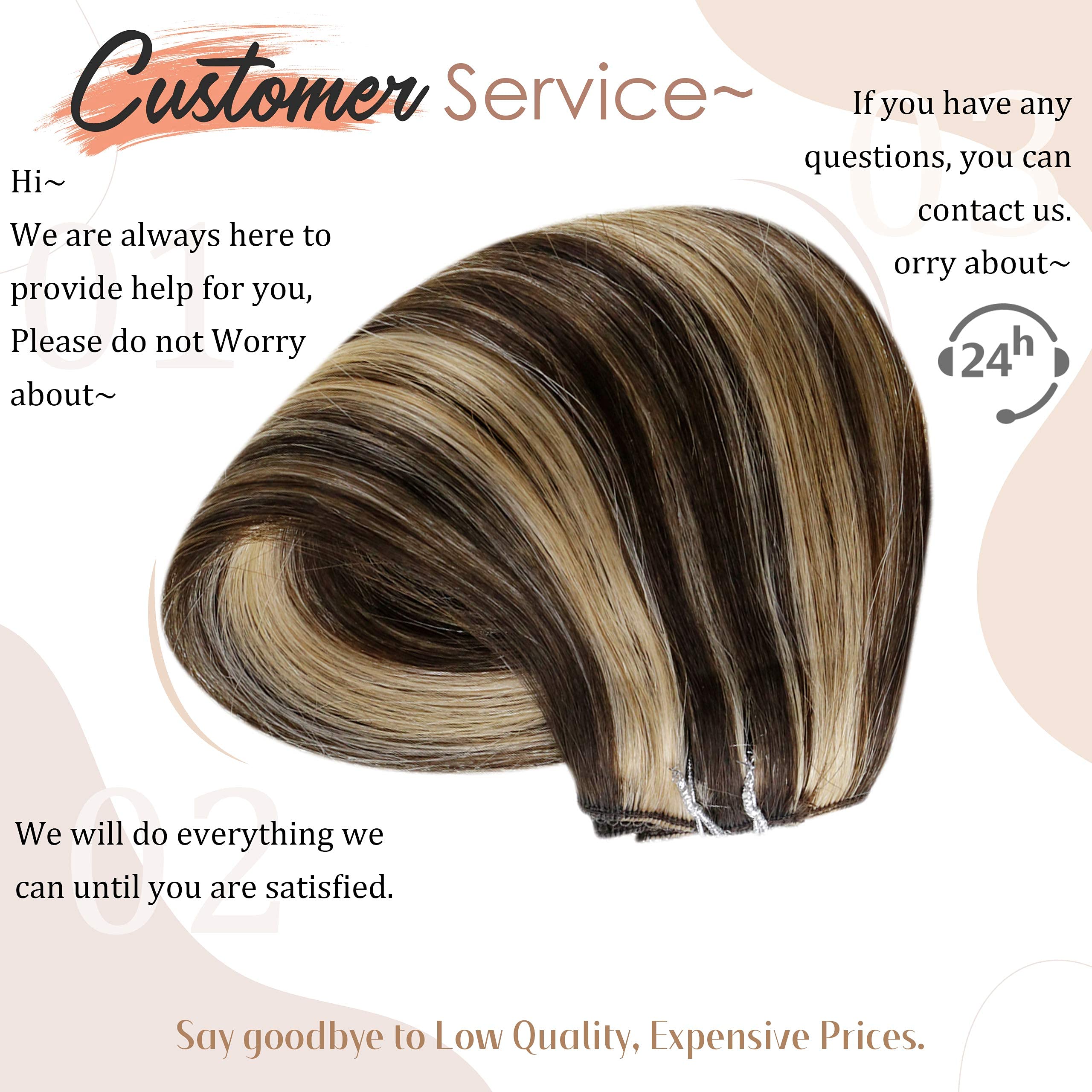 Hetto 14'' #4/27 Brown Highlights Blonde Human Hair Clip-In Extensions - Double Weft Thick Hairpieces for Curly & Straight Styles - Perfect for Parties, Weddings & Daily Styling