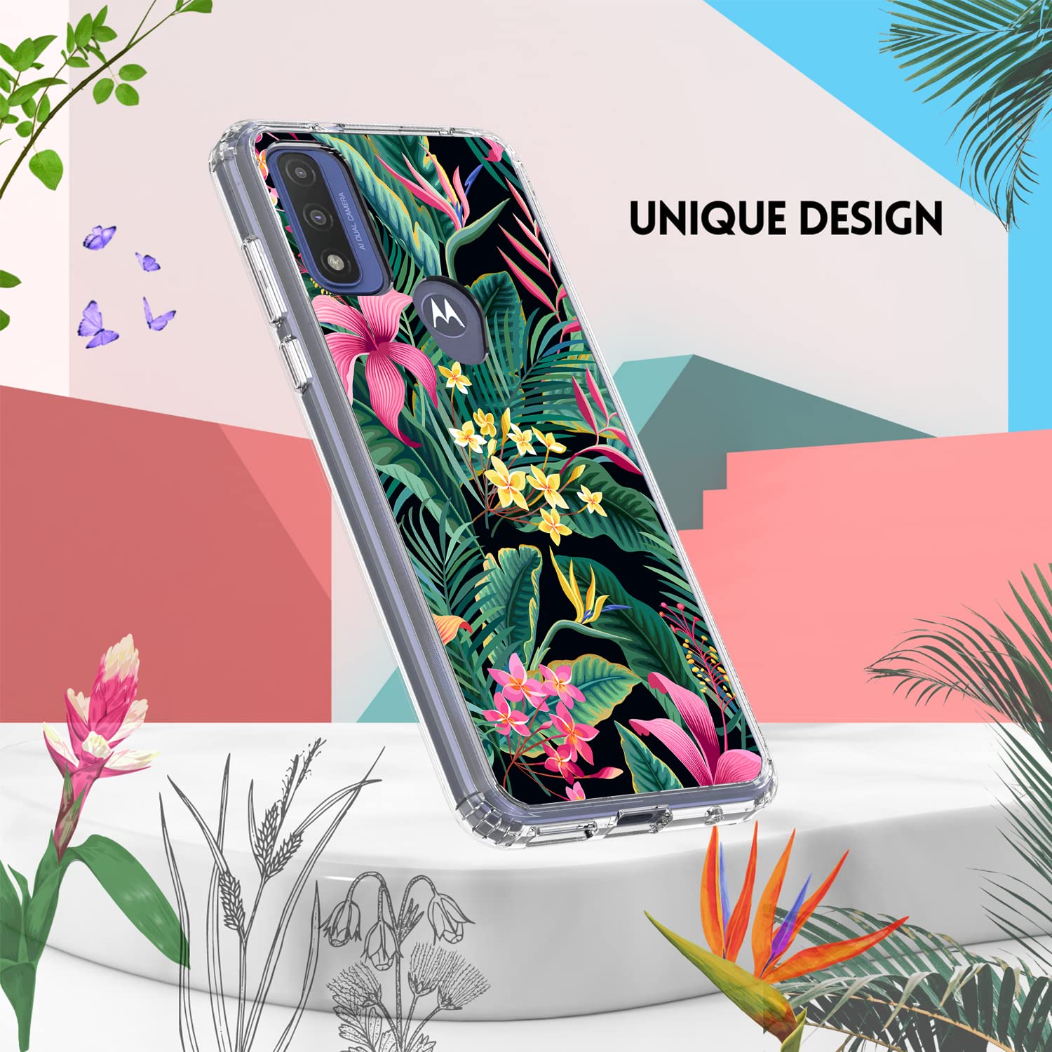 Wireless Charging Case for Motorola Moto G Pure - Tropical Flower Design | Slim Protective Phone Cover with Qi Charging | Perfect for Travel, Work & Everyday Use