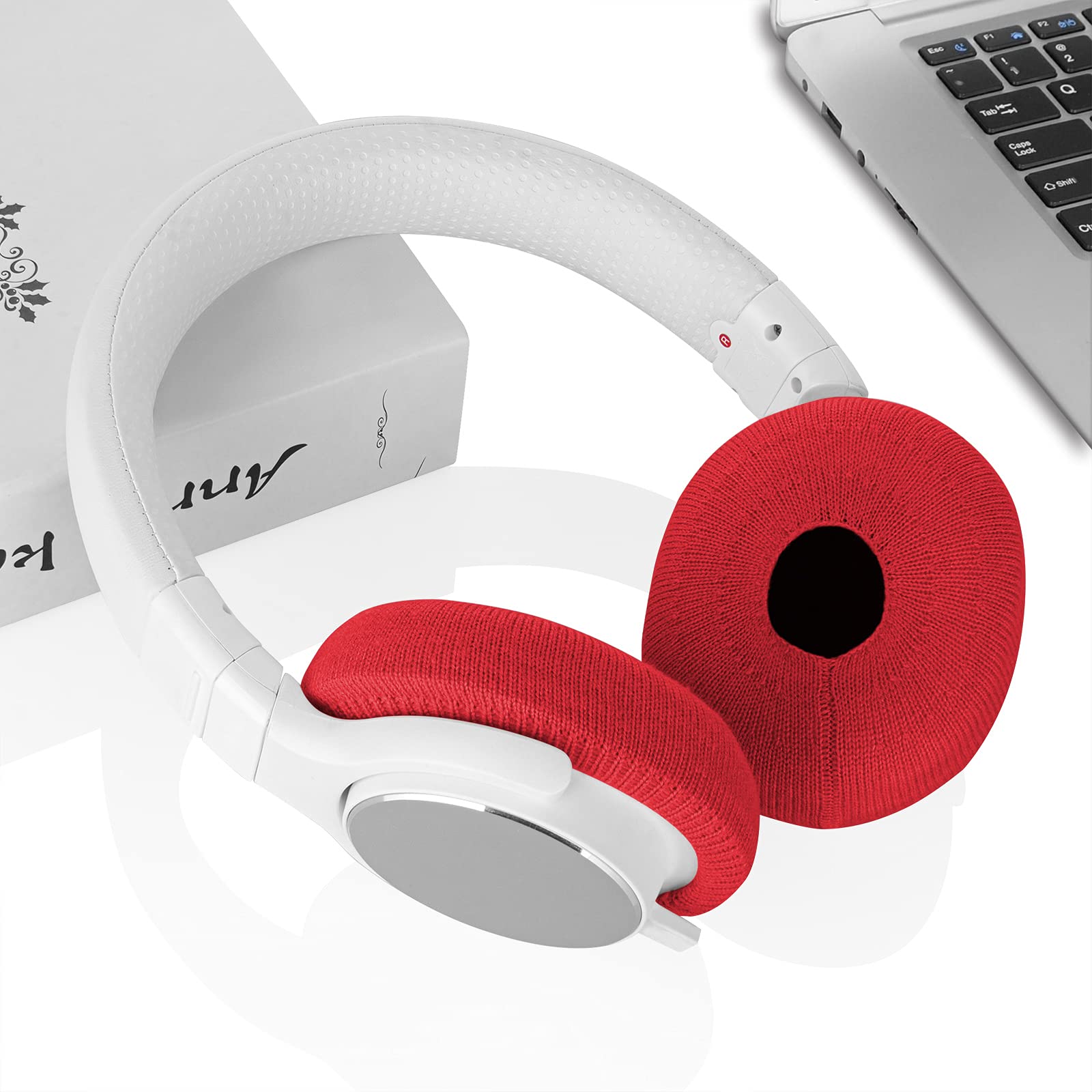 Geekria 2 Pairs Knit Fabric Headphone Ear Covers - Washable, Stretchable & Sanitary Ear Protectors for Over-Ear Headphones (Size S/Red) - Certified Safe for Kids & Adults - Perfect for Gaming, Workouts & Travel