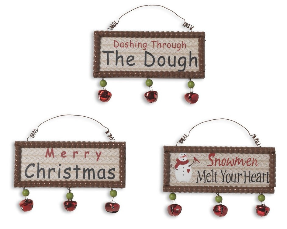 5.9 Inch Christmas Holiday Hanging Sign with Jingle Bells - Festive Home Decor for Door, Wall, and Holiday Party Decoration