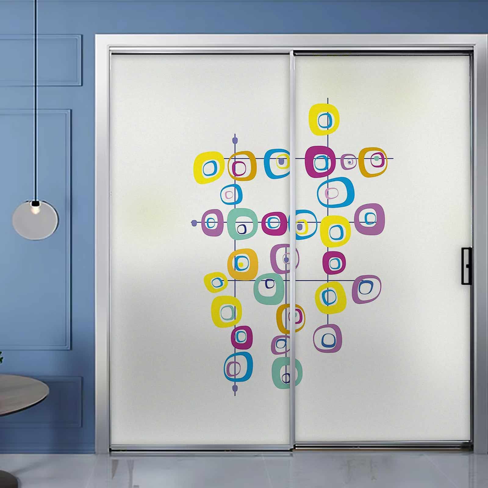 Multicolor Frosted Window Film - Non-Adhesive Static Cling Vinyl Glass Covering | Mid Century Opaque Design | Removable & Reusable | Perfect for Bathroom, Office, and Home Privacy
