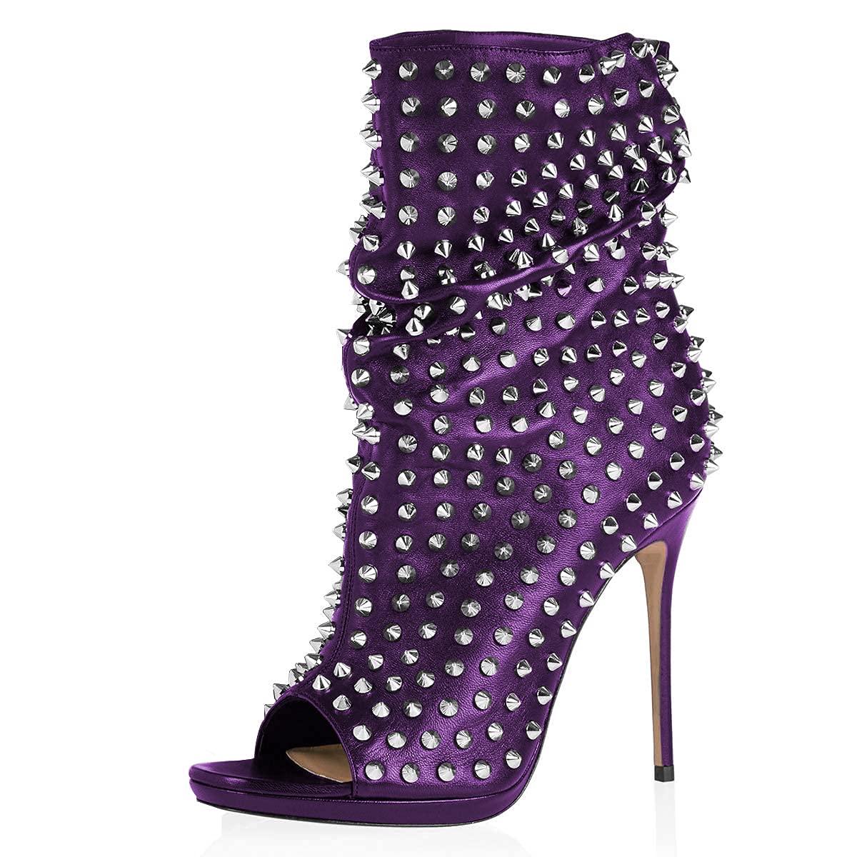 XYD Women's Peep Toe High Heel Ankle Boots - Studded Rivet Dress Booties with Zip & Pull On Closure - Perfect for Night Out, Party & Office Wear