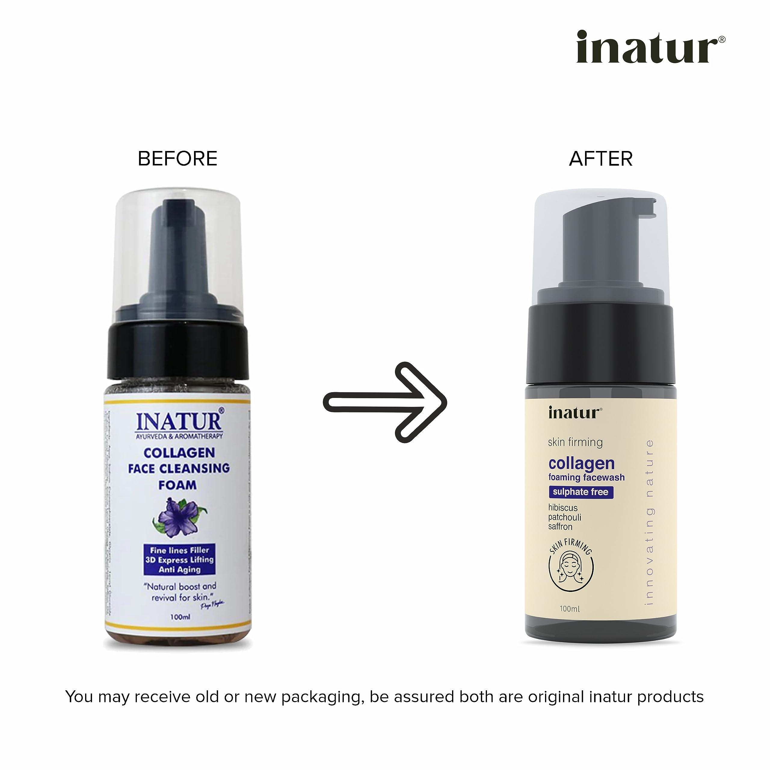 iNatur Collagen Foaming Face Wash - Anti-Aging & Hydrating Cleanser for Dry Skin | Brightens Skin, Reduces Fine Lines & Wrinkles | With Natural Patchouli & Hibiscus Extracts | 100ml | Perfect for Morning & Night Skincare Routine