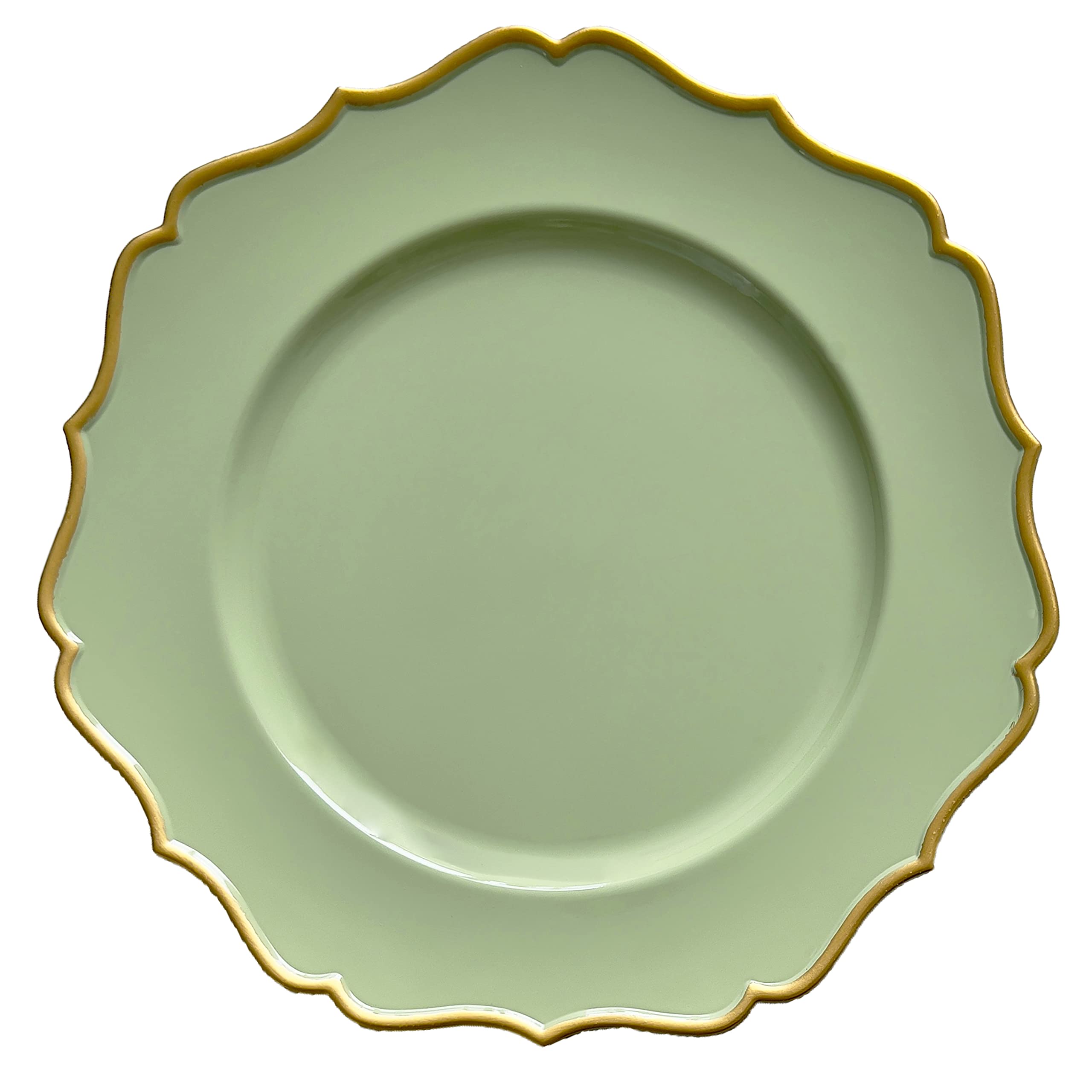 Henilosson 12-Pack Green Charger Plates with Gold Trim - Elegant Classic Dinner Plate Chargers for Formal Dining, Weddings, and Holiday Decor - 12