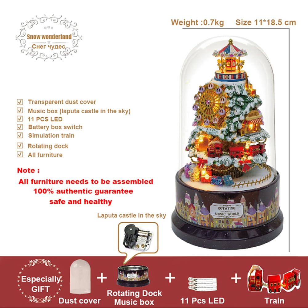 Spilay DIY Miniature Dollhouse Wooden Furniture Kit - Handmade 1:24 Scale Mini Rotating Music Box Model with Glass Cover | Creative Gift for Girls | Perfect for Home Decor, Birthday Presents & Collectors