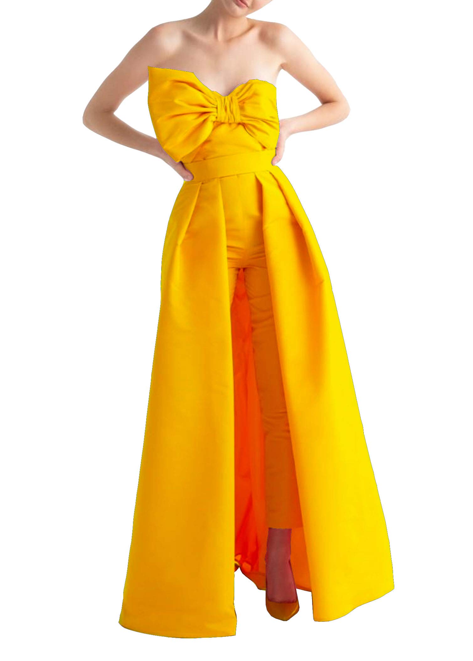 Honeydress Women's Sweetheart Satin Prom Dress Jumpsuit with Detachable Skirt - Gold Evening Gown for Formal Events, Homecoming, Wedding Guest & Party Wear