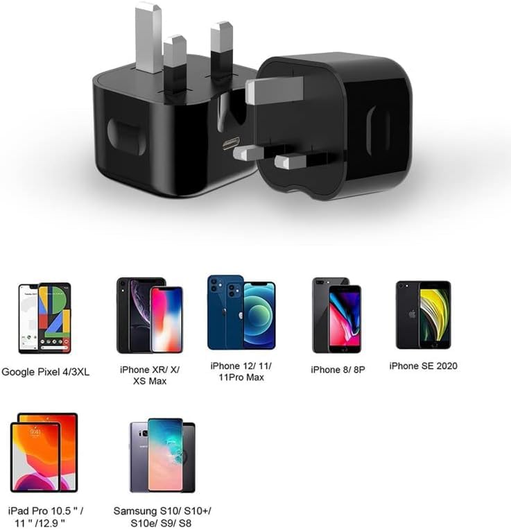 Fast Charging USB C Plug for iPhone 16/16 Plus/16 Pro/16 Pro Max/15/15 Plus/15 Pro/15 Pro Max/14/14 Pro/14 Pro Max/13/13 Pro/13 Pro Max - 20W PD Charger Adapter (Black) | Perfect for Home, Office & Travel Charging