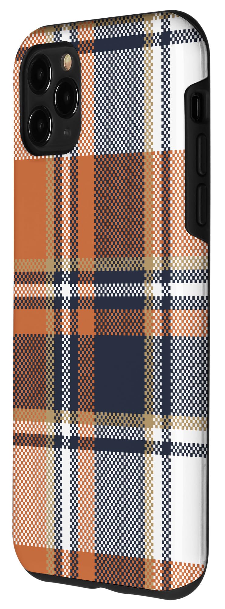 iPhone 11 Pro Max Case - Navy Black & Orange Plaid Design | Halloween Fall Autumn Pumpkin Theme | Shockproof Protective Phone Cover for Daily Use, Outdoor Activities & Holiday Parties
