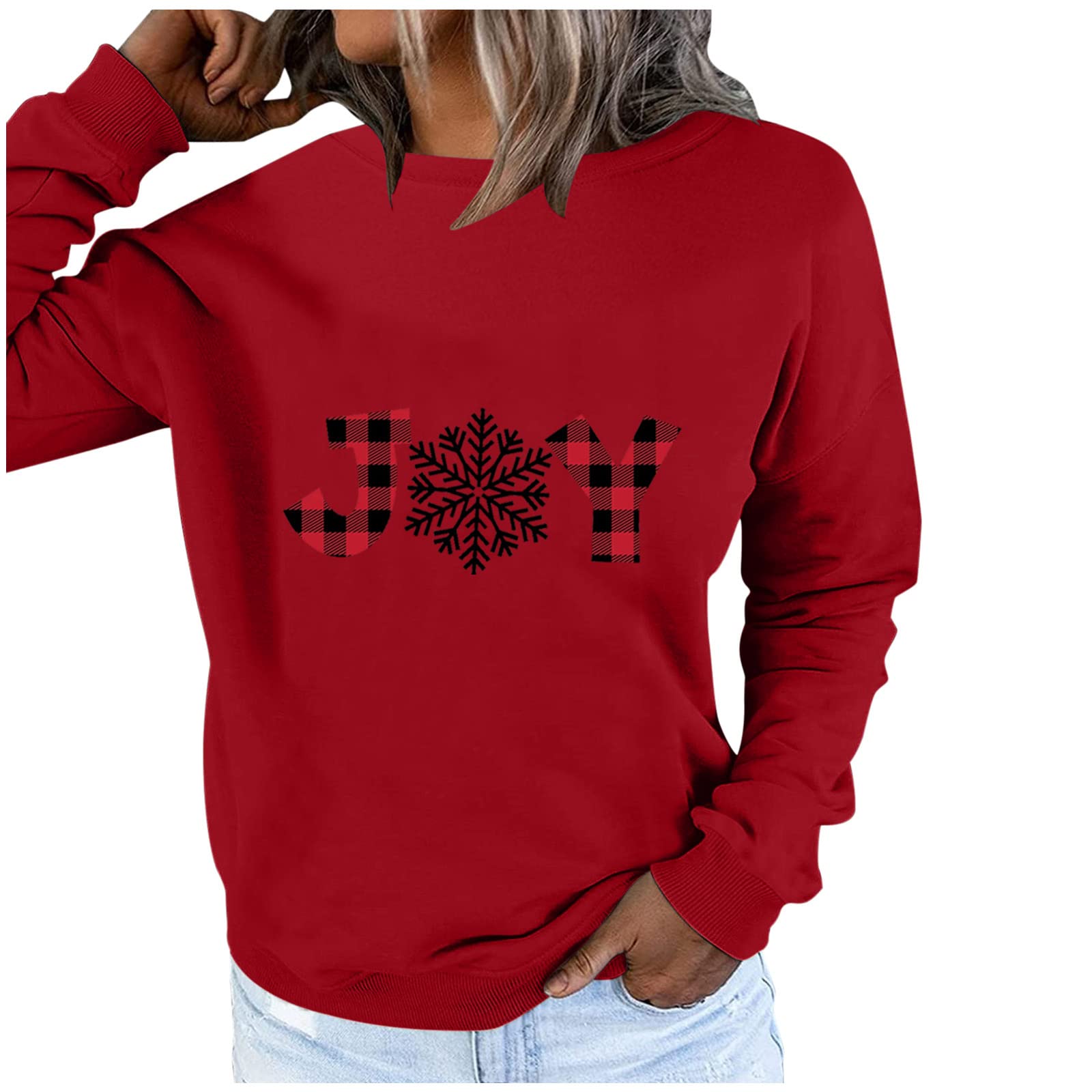 Women's Christmas Printed Long Sleeve Sweatshirt - Festive Holiday Pullover Casual Top for Winter (Red, XXL) | Perfect for Christmas Parties, Family Gatherings & Cozy Winter Outfits