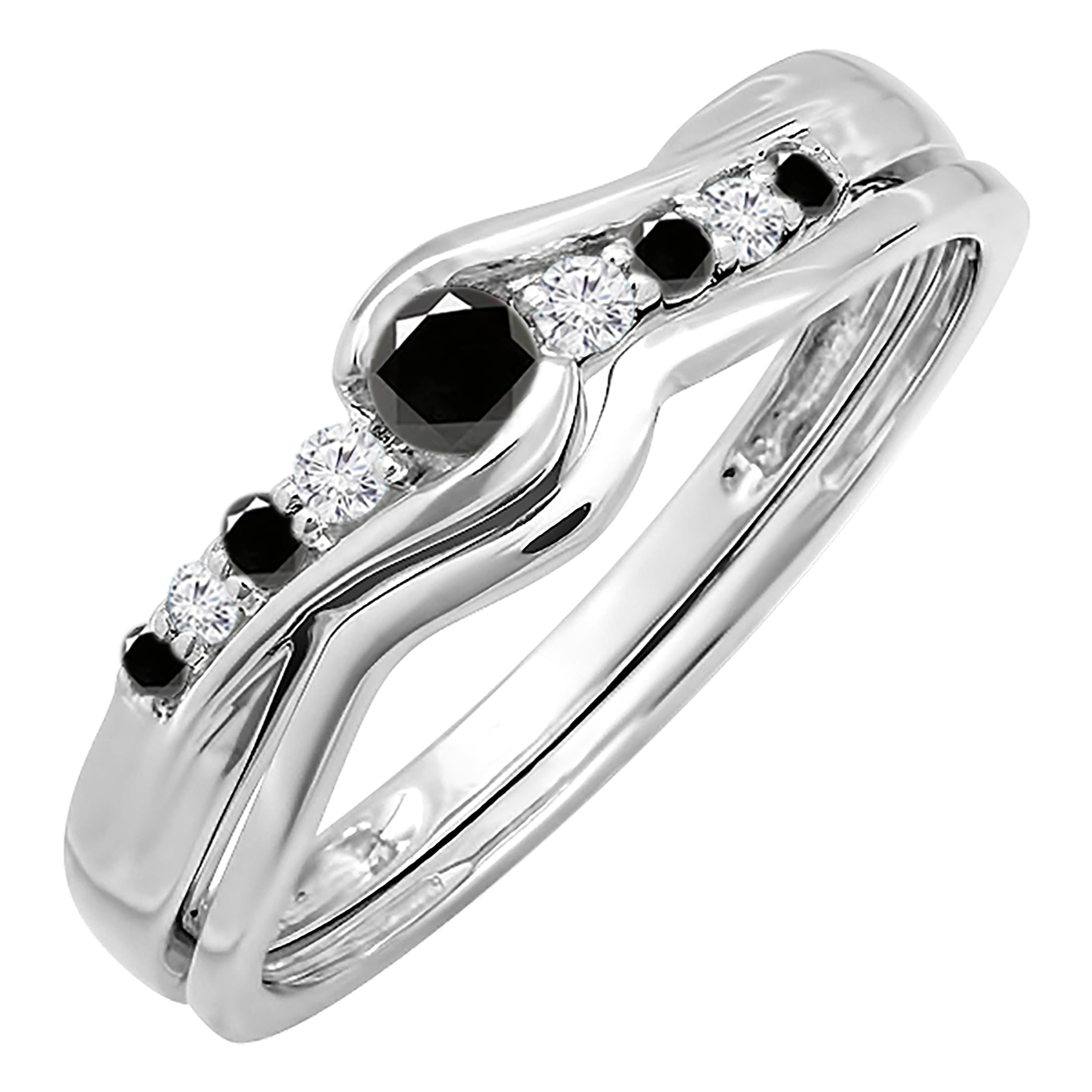 Dazzlingrock 10k White Gold Round Black & White Diamond Bridal Wedding Ring Set (0.25 Cttw) - Elegant Promise Ring for Women, Perfect for Engagement, Anniversary & Special Occasions