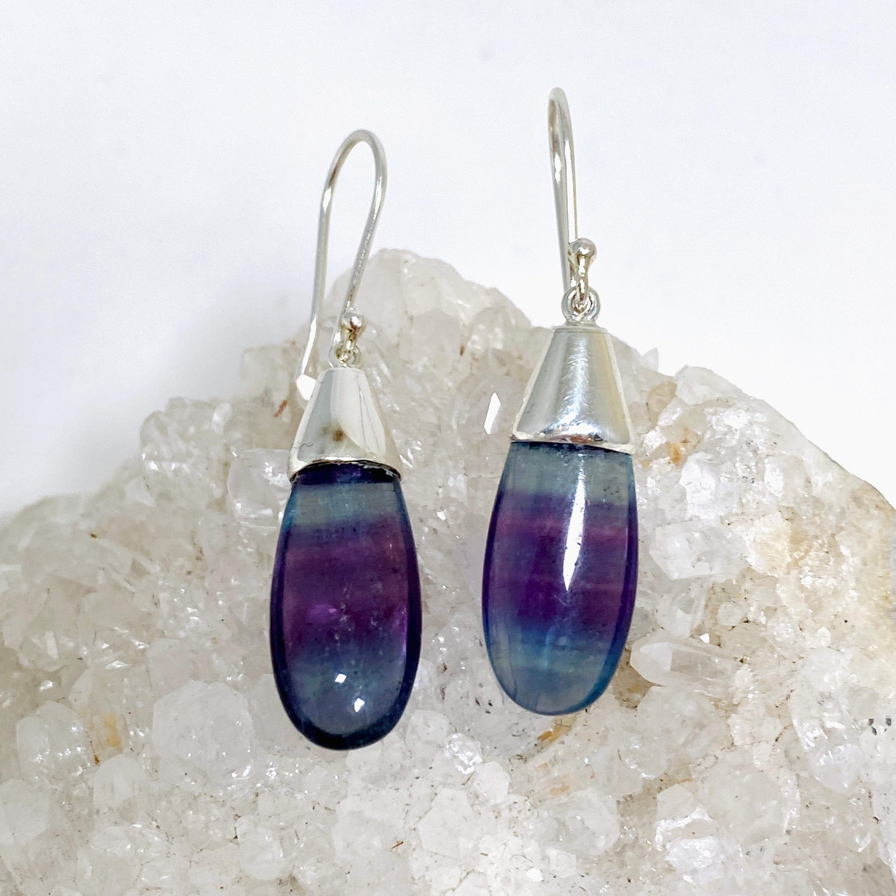 Fluorite Teardrop Cabochon Earrings - Handmade Gemstone Jewelry for Women - Perfect for Boho Style & Everyday Wear