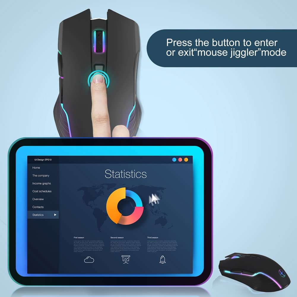 Wireless Gaming Mouse Mover Jiggler - Rechargeable Silent Optical Mouse with On/Off Switch to Keep PC Active | Perfect for Remote Work, Online Classes & Preventing Sleep Mode (Black)