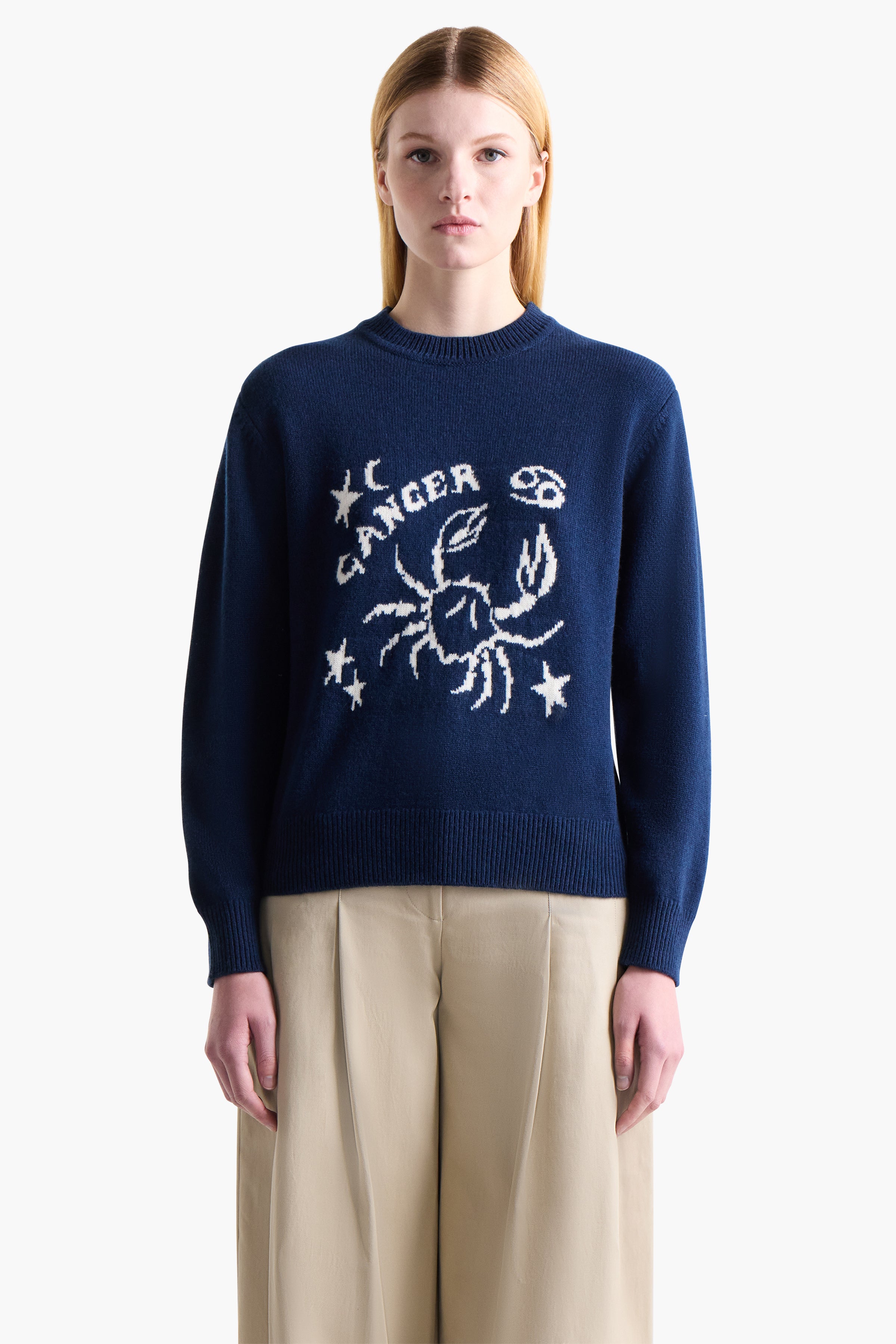 Cancer Zodiac Sign Sweater - Navy Blue Cozy Knit Pullover for Women & Men | Perfect for Astrology Lovers, Birthday Gifts & Casual Winter Wear