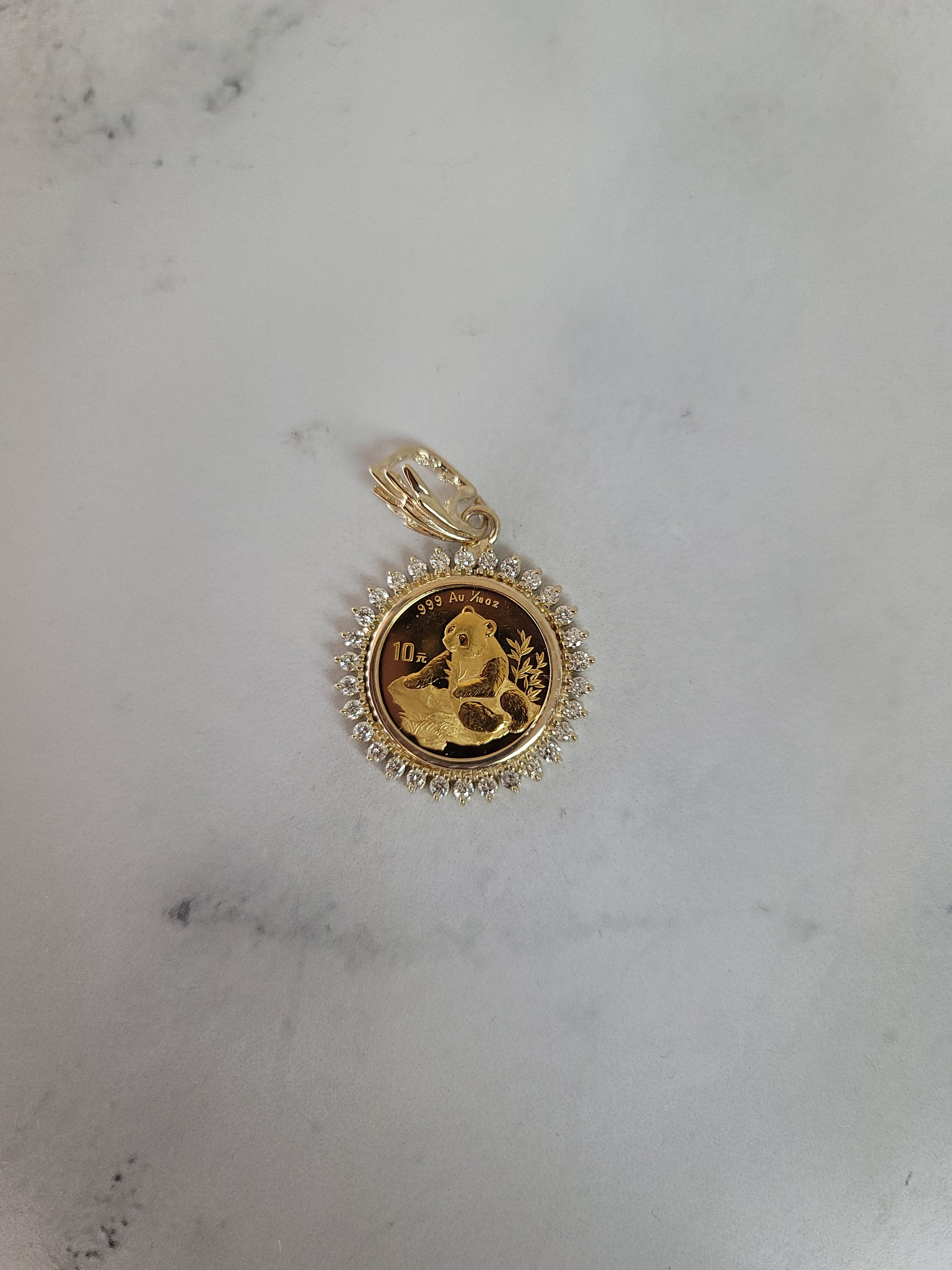 3/4 CT. Diamond Panda Coin Necklace - 14k Yellow Gold Pendant for Women | Elegant Jewelry Gift for Birthday, Anniversary & Special Occasions