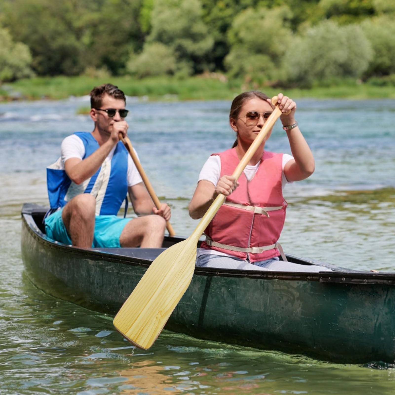2-Piece 4-Foot Wooden Canoe Paddles - Ergonomic Grip Kayak Oars for Water Sports, Made of Durable Pine Wood - Perfect for Kayaking, Canoeing & Rustic Home Decor