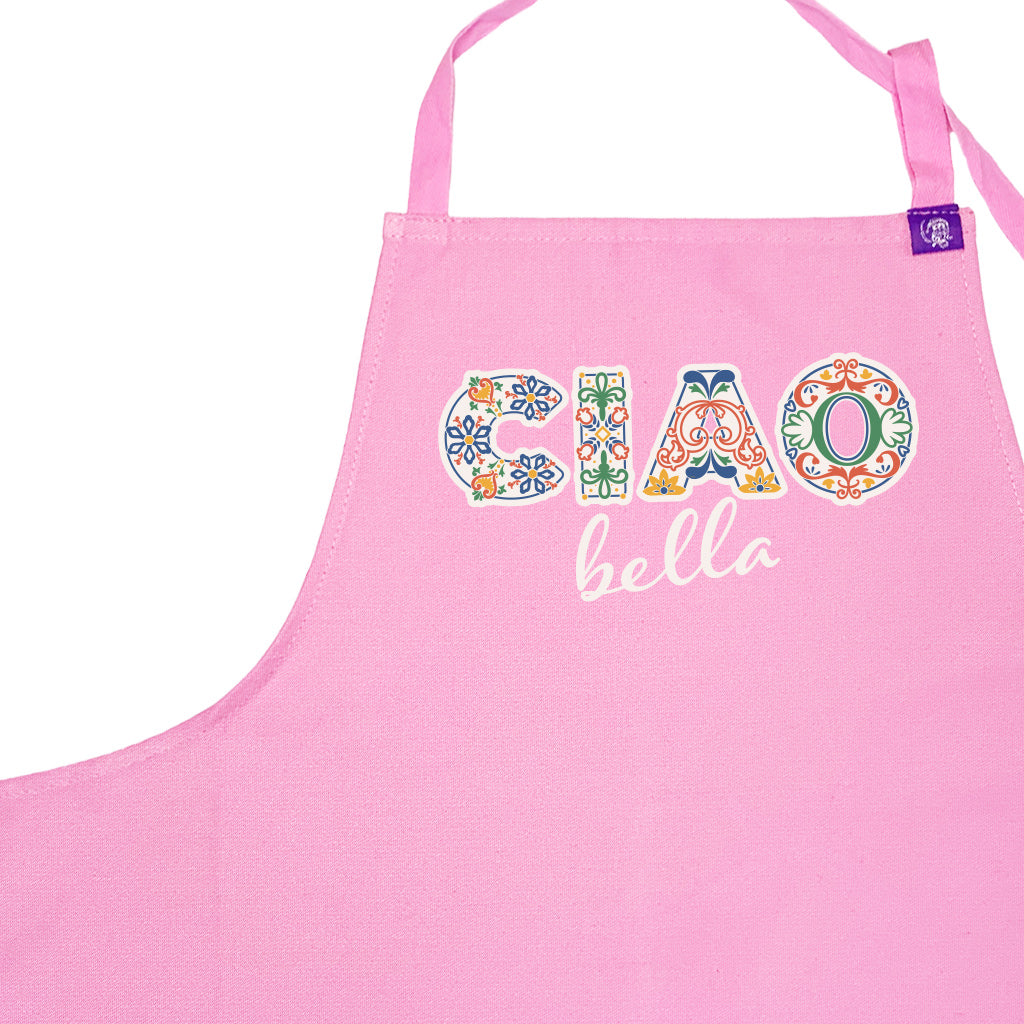 Ciao Bella Pink Apron - Stylish and Functional Kitchen Apron for Cooking, Baking & Grilling - Perfect for Home Chefs, BBQ Parties & Gift Giving