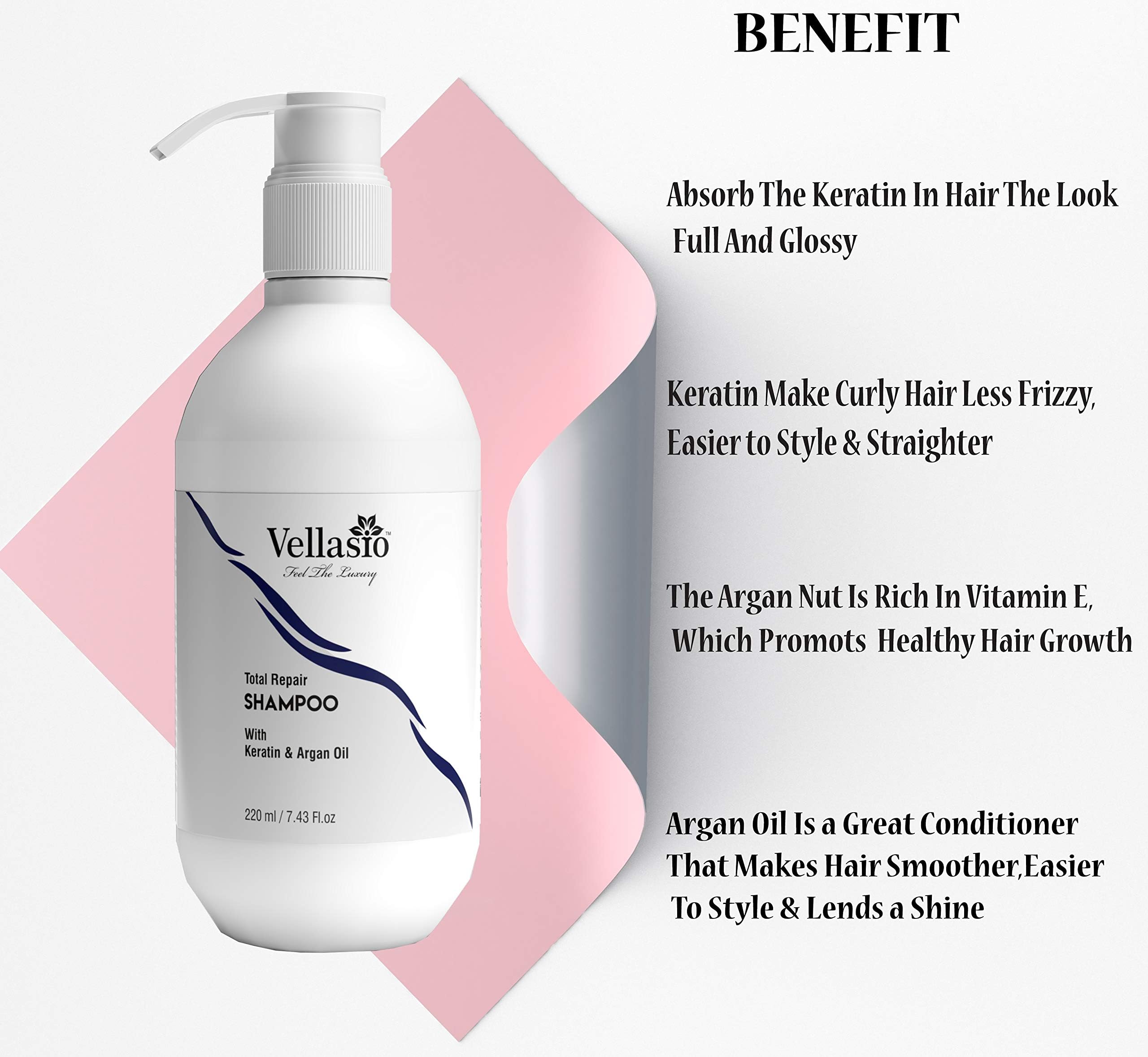 Vellasio Premium Total Hair Repair Shampoo & Conditioner Set with Keratin & Argan Oil - Reduces Hair Fall, Adds Shine & Moisture for Women & Men - Perfect for Daily Use at Home, Salon, or Travel