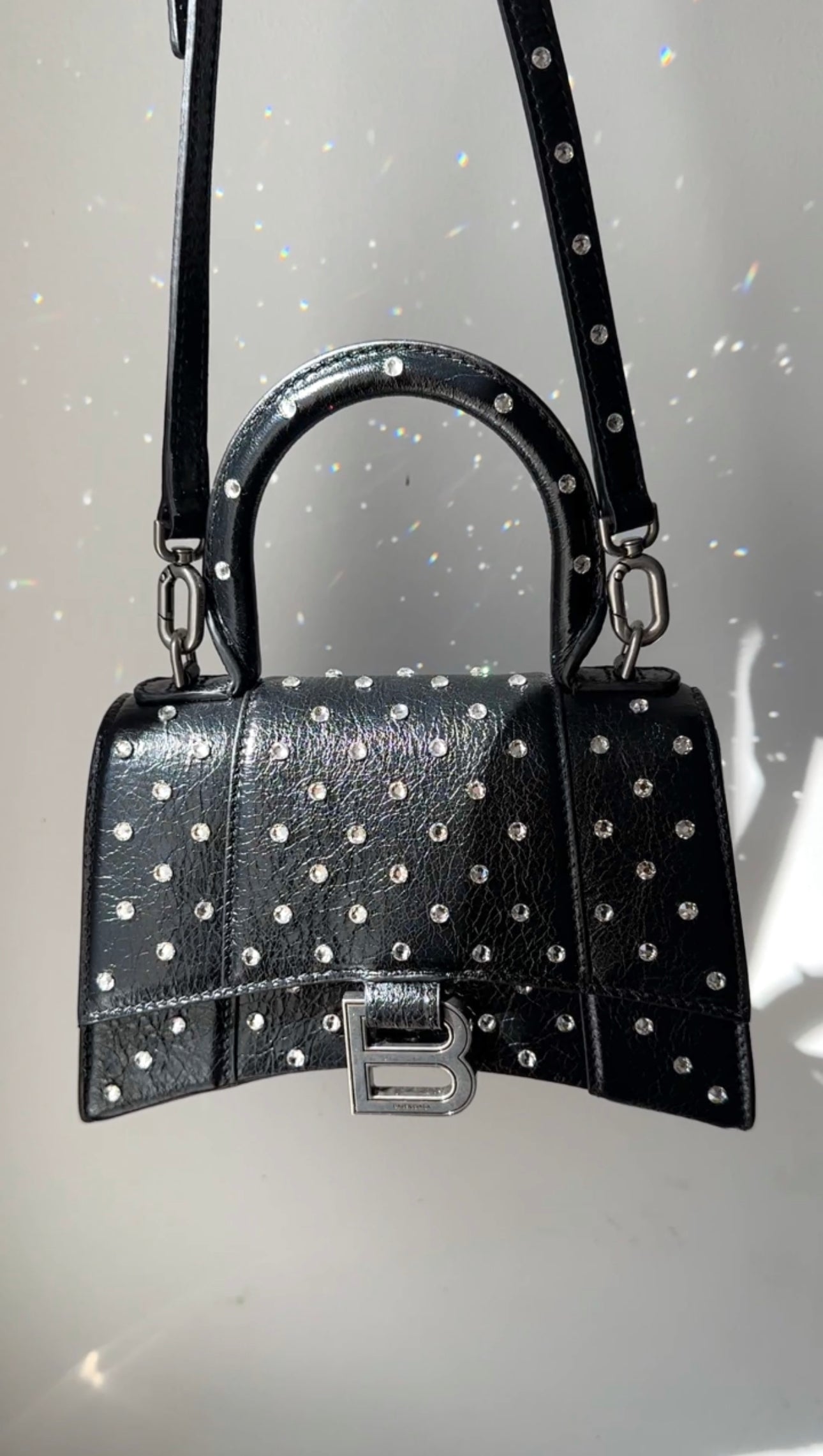 Balenciaga Black Hourglass XS Bag with Rhinestones - Luxury Evening Clutch for Parties, Weddings & Special Events
