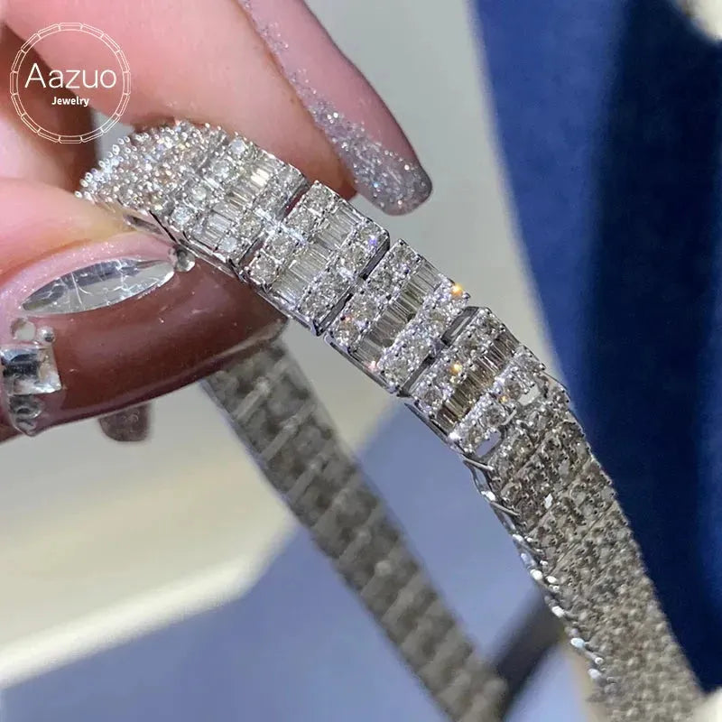 18K White Gold 5.0ct Real Diamond Luxury Trapezium Line Bracelet for Women - Elegant Wedding, Engagement & Party Jewelry Gift for Her - Perfect for Anniversary, Valentine's Day & Special Occasions