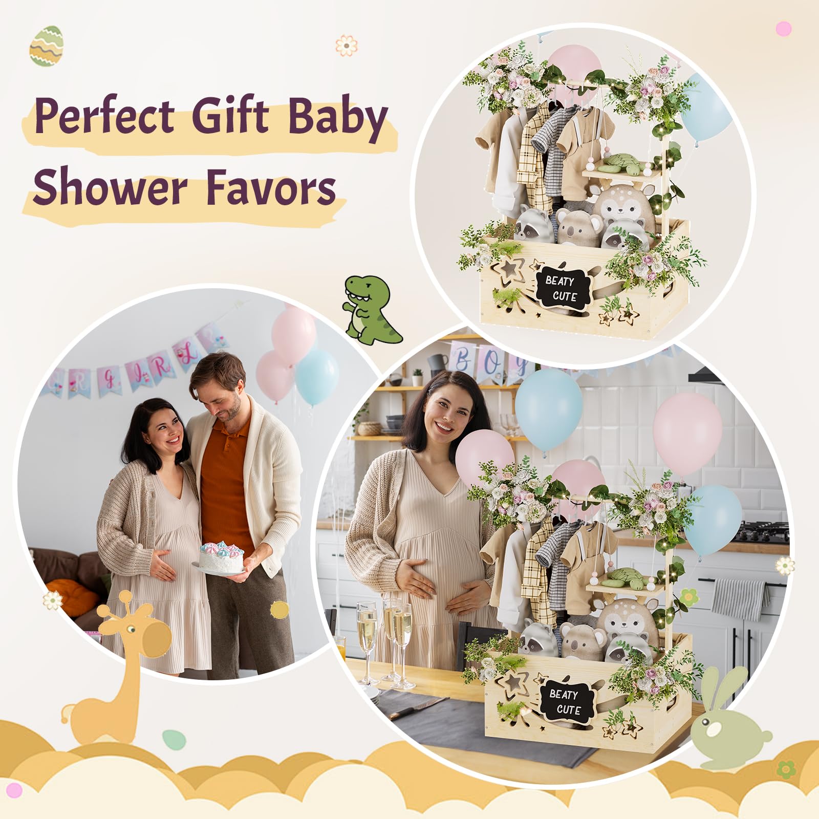 Wooden Baby Shower Gift Crate with Hanger - Newborn Welcome Basket for Boys & Girls | Nursery Storage & Baby Shower Gifts