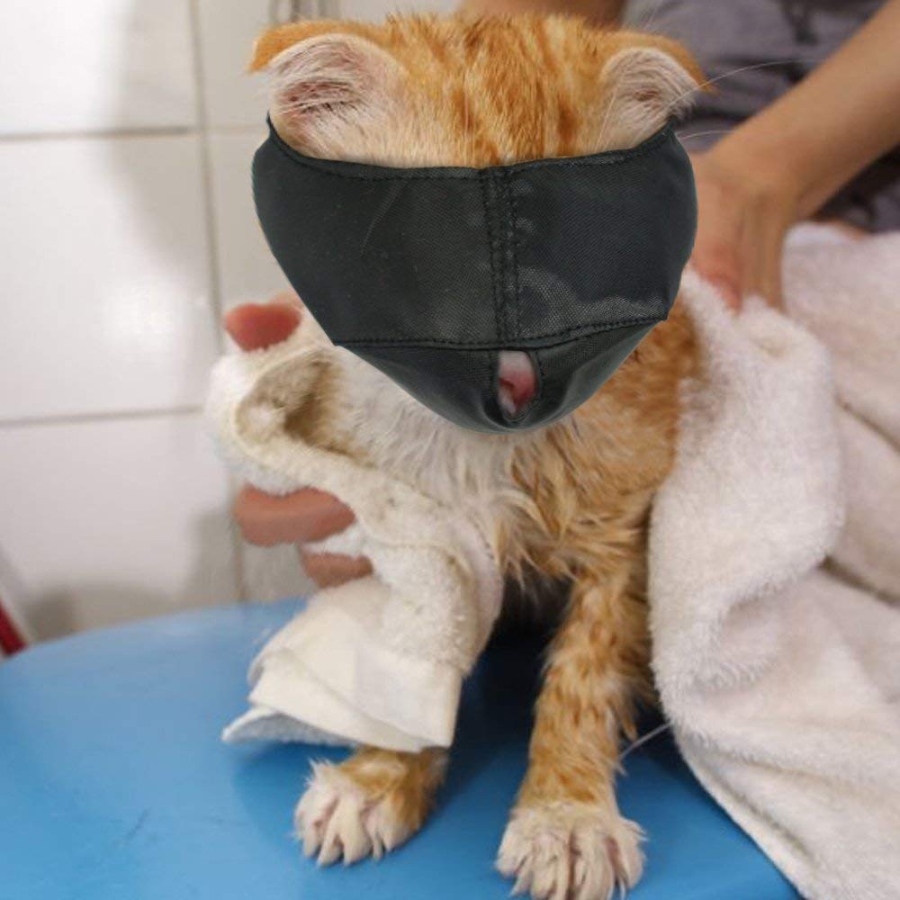 Cat Muzzle for Grooming - Soft Nylon Anti-Biting & Scratch Prevention Grooming Tool (Medium, Black) - Perfect for Vet Visits, Nail Trimming & Pet Grooming Sessions