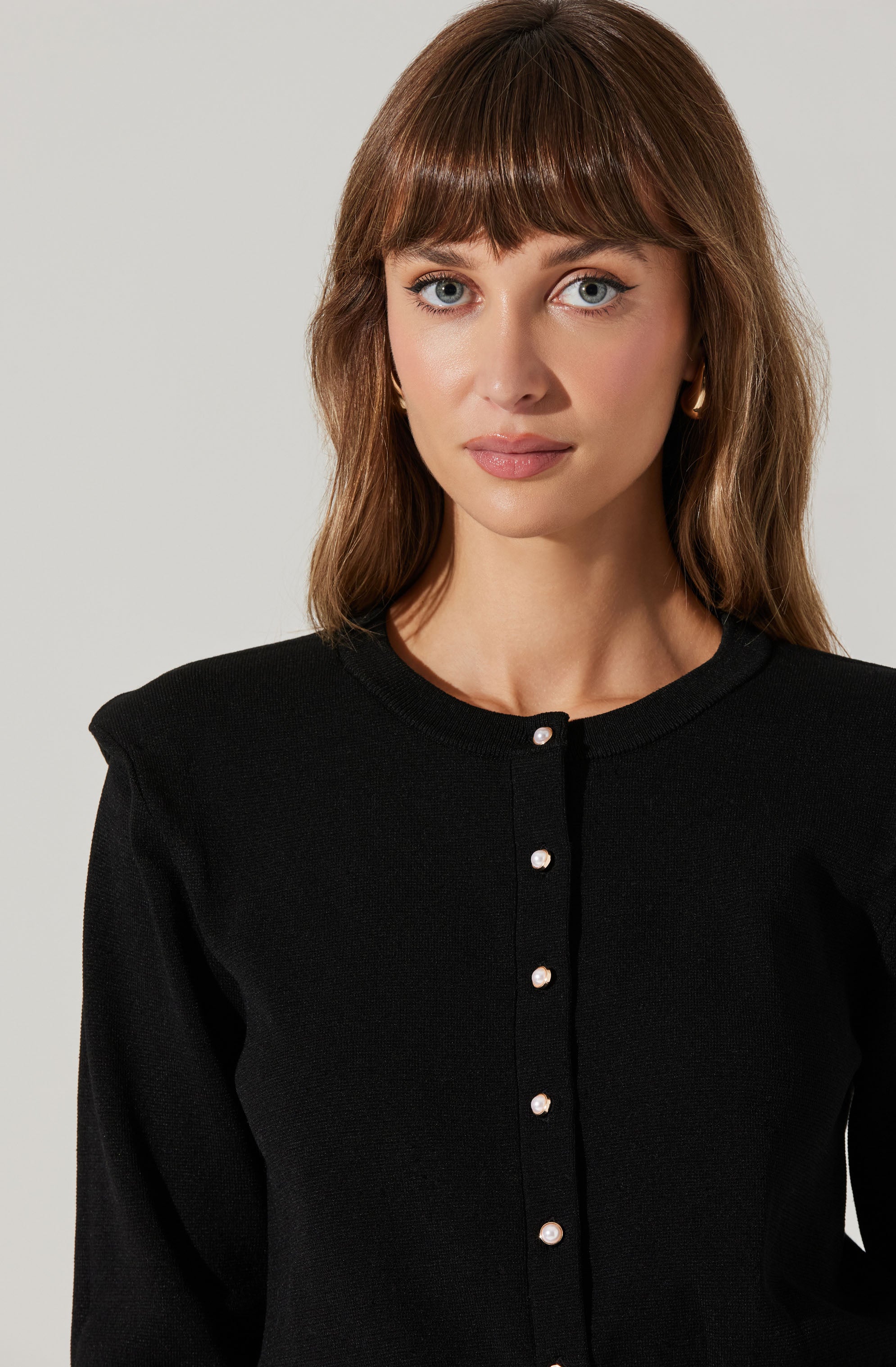 Denisa Women's Faux Pearl Button Cardigan Sweater - Elegant Knit Open Front Cover Up for Office, Date Night & Fall Outfits