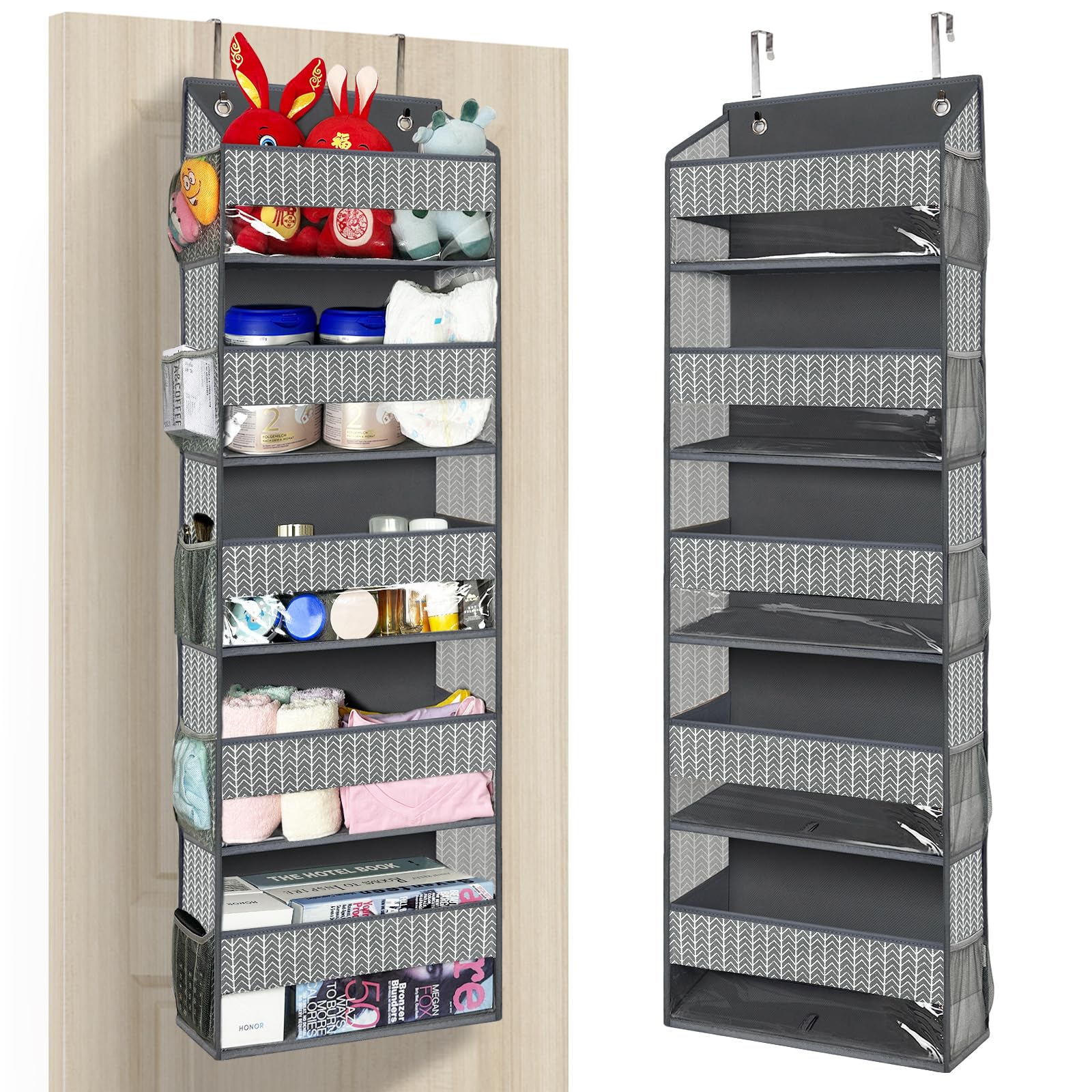 VERONLY Over The Door Organizer - Large Hanging Storage with 5 Big Pockets & 10 Side Pockets for Bedroom, Bathroom, Closet, Dorm - Space Saving Grey Organizer for Shoes, Toys, Towels & More