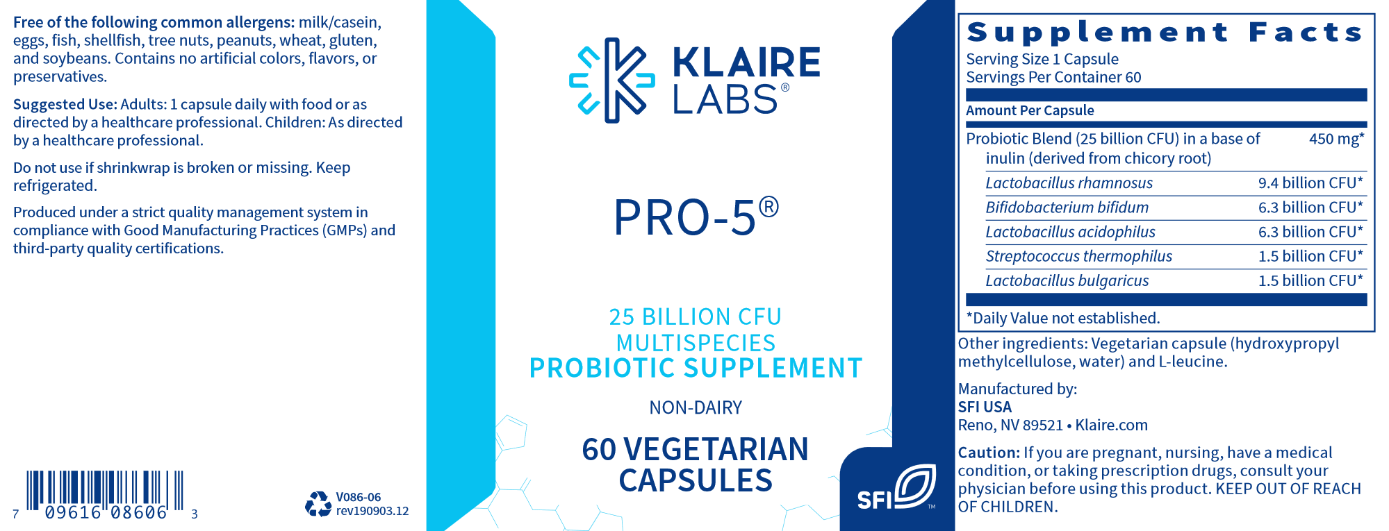Klaire Labs Pro 5 Probiotic Supplement - 60 Vegan Capsules for Gut Health & Immune Support - Daily Digestive Wellness for Adults & Kids