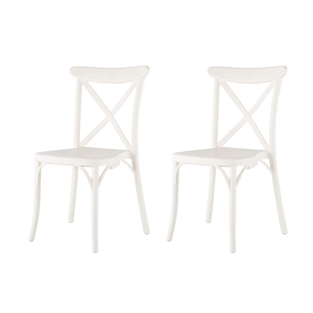 Lagoon Toppy X White Resin Stackable Dining Chairs - Set of 2, Modern Kitchen & Dining Room Furniture for Small Spaces, Indoor & Outdoor Use