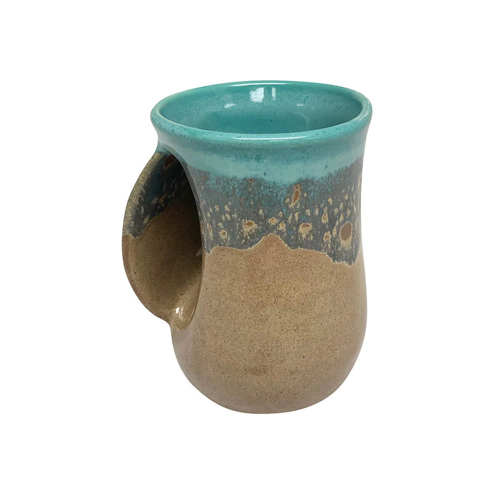 Clay in Motion Handwarmer Mug for Left Handed Users - Island Oasis Style #20IO | Perfect for Coffee, Tea & Hot Drinks at Home, Office or Outdoor Activities