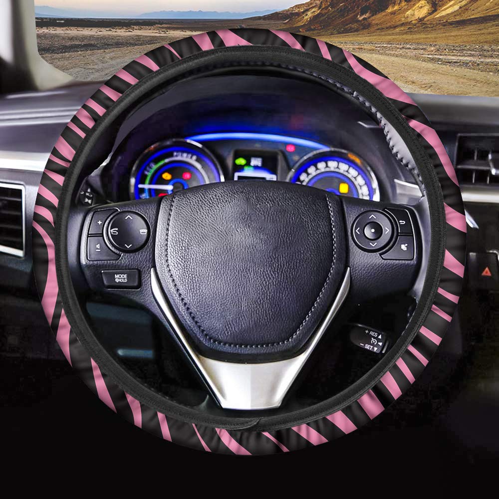 Pink Zebra Print Stretch Steering Wheel Cover - 15 Inch Universal Fit, Non-Slip Grip, Heat Resistant Car Accessory for Women & Teens - Perfect for Summer Driving, Road Trips & Daily Commutes