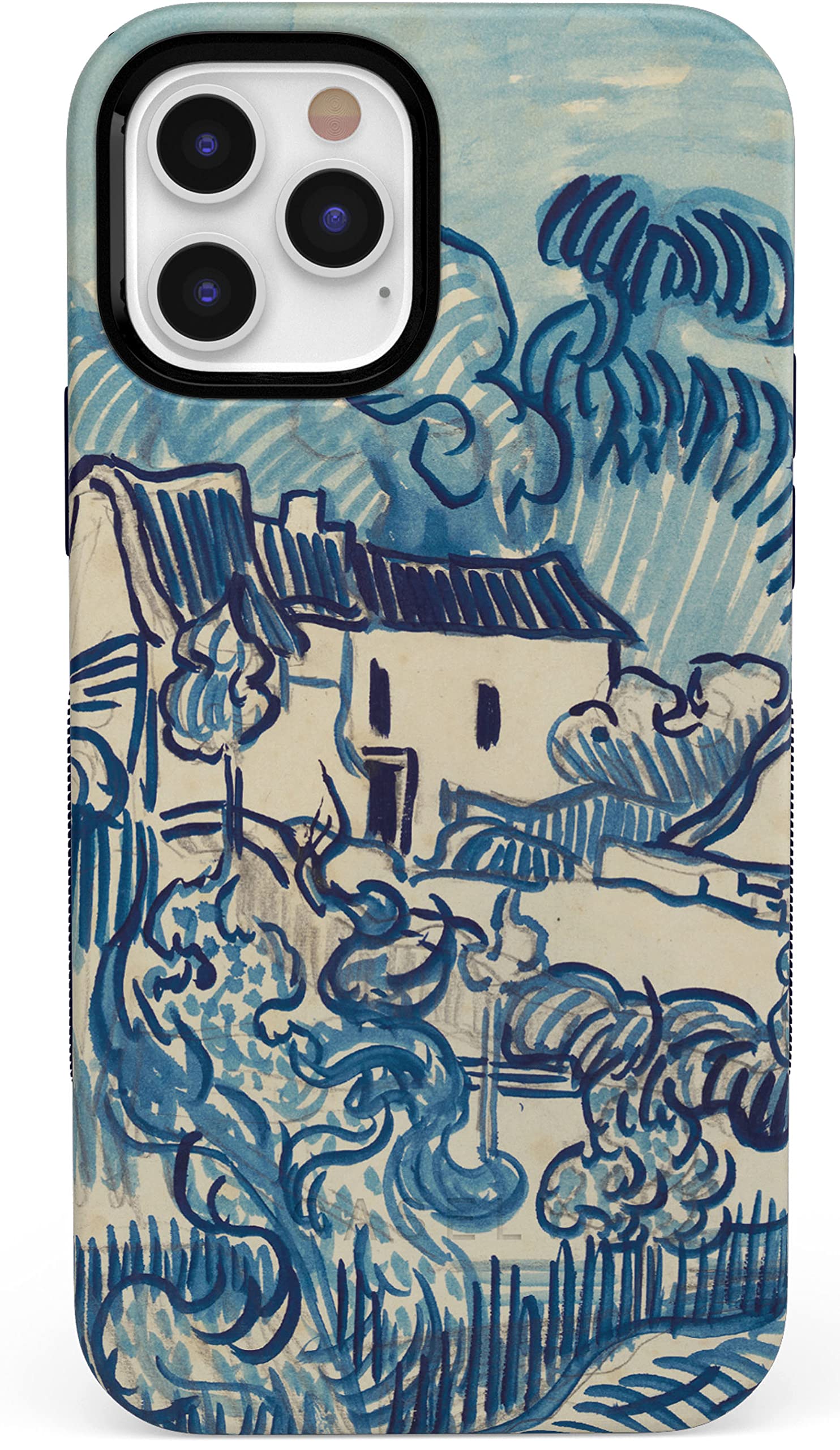 Van Gogh Landscape with Houses iPhone 12/12 Pro Case - Shockproof Protective Phone Cover with MagSafe Compatibility | Artistic Painting Design for Daily Use, Travel & Gift Giving