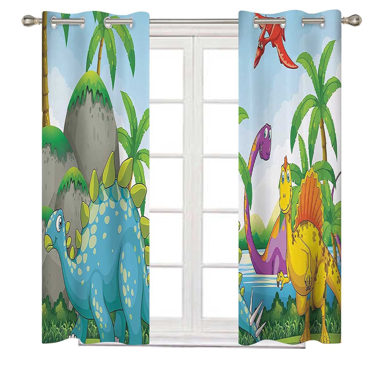 Jurassic Dinosaur Blackout Curtains 84 Inches Long - Noise Reducing Thermal Insulated Grommet Window Drapes for Bedroom & Living Room (96x84 Inch) - Perfect for Movie Nights, Kids Room Decor & Home Theater
