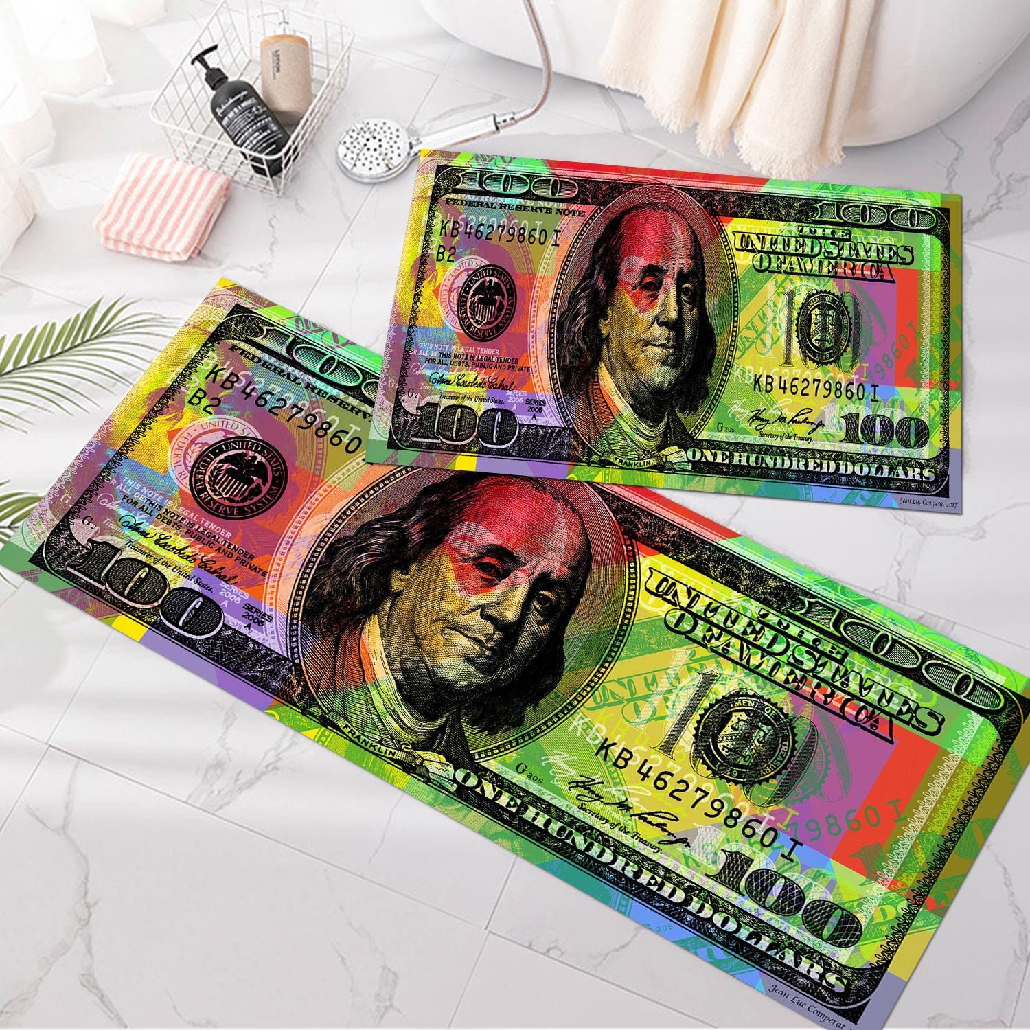 GUBIYU 100 Dollar Bill Rug - Colorful American Money Design Runner Carpet (17.7x29.5/59 inch) for Living Room, Kitchen, Bedroom, Bathroom & Laundry - Novelty Floor Mat for Home Decor, Parties & Photo Backdrops